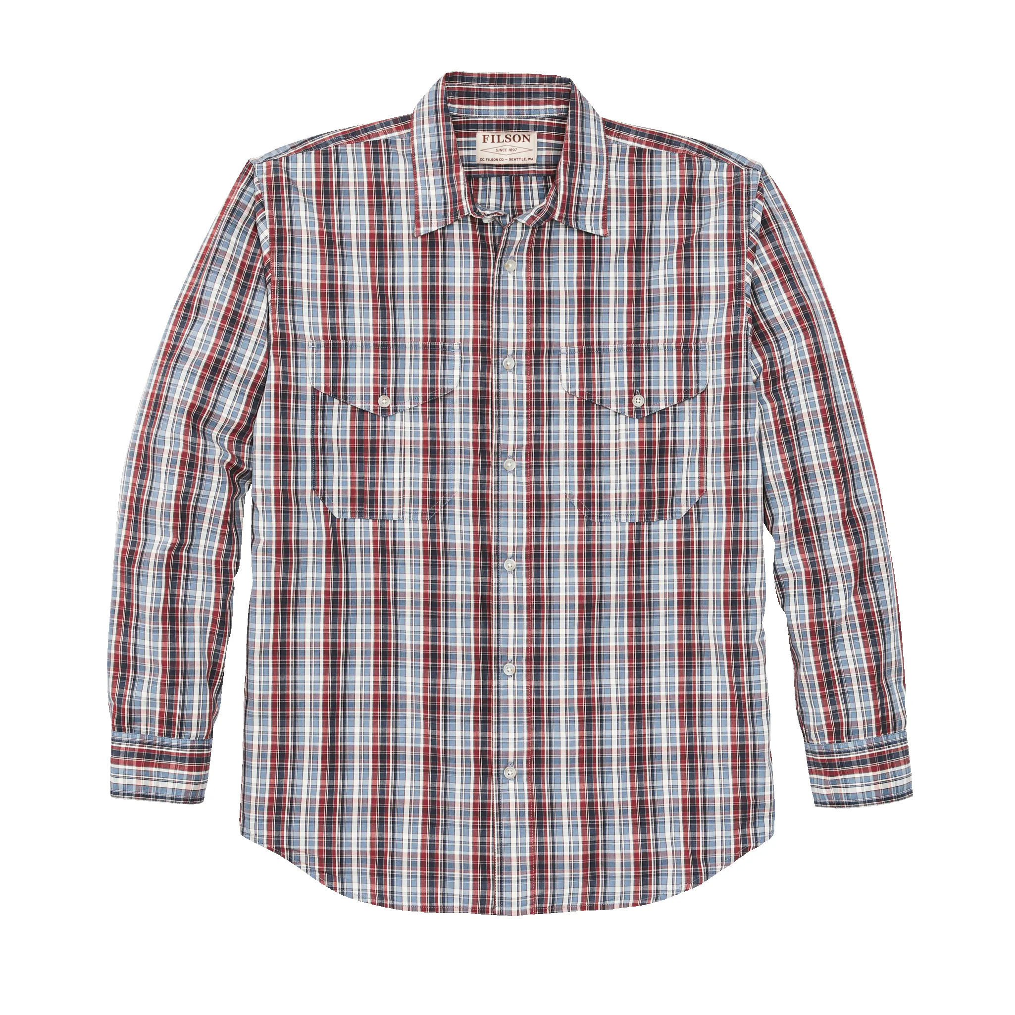 Filson's Washed Feather Cloth Shirt - Navy / Iron / Ivory Plaid sold by Filson