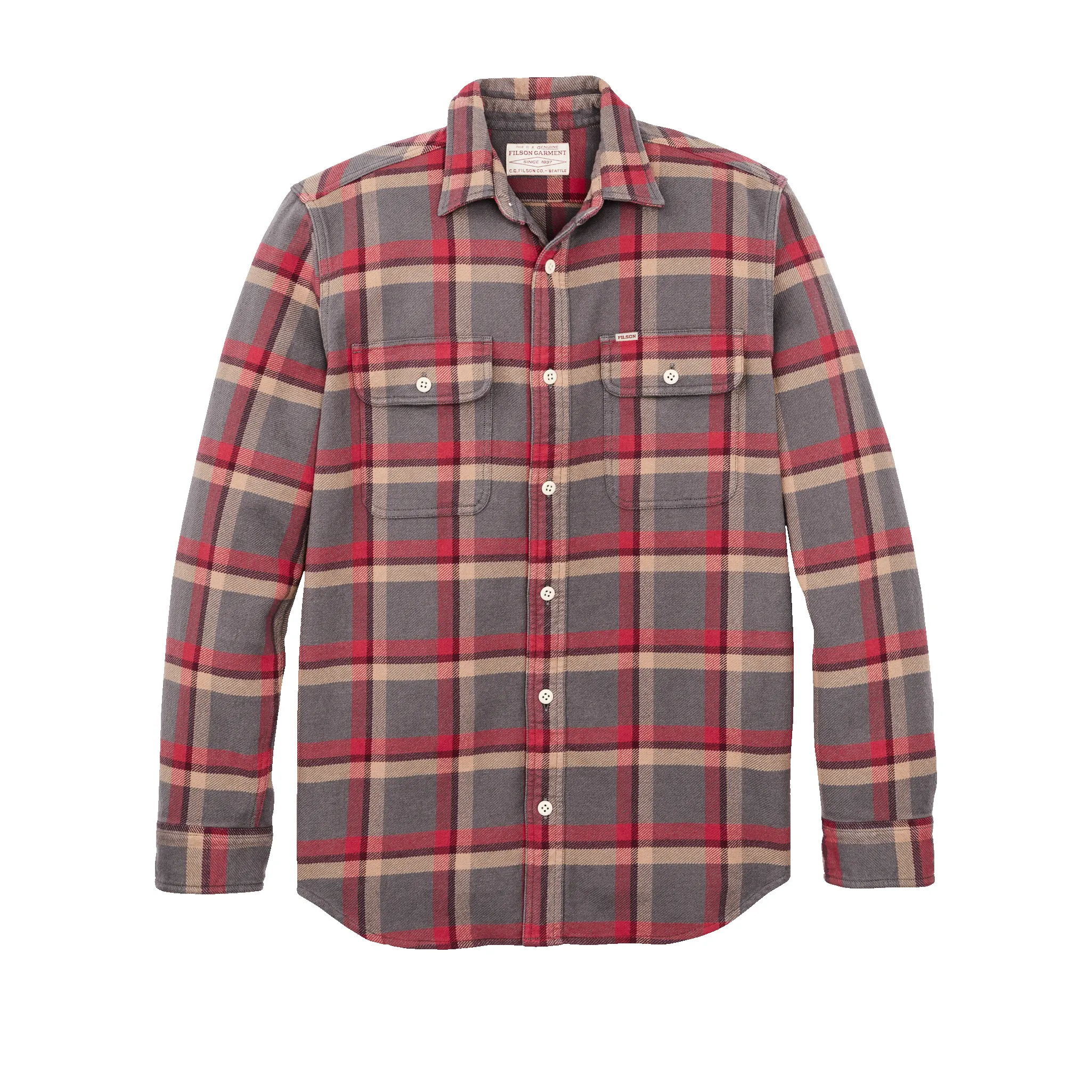 Vintage Flannel Work Shirt - Gray / Red / Multi Plaid sold by Filson