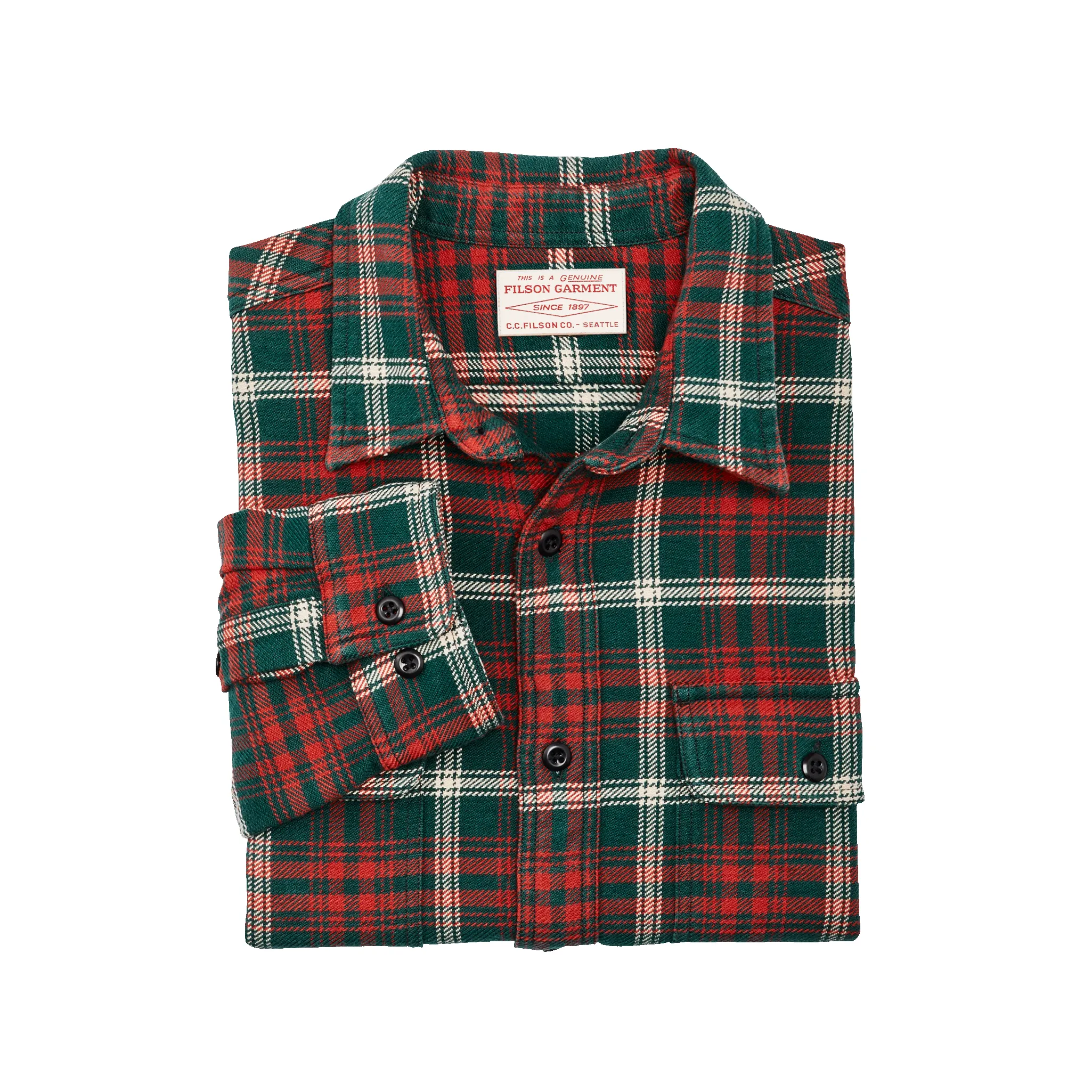Vintage Flannel Work Shirt - Green / Red / White Plaid sold by Filson product image thumbnail 4