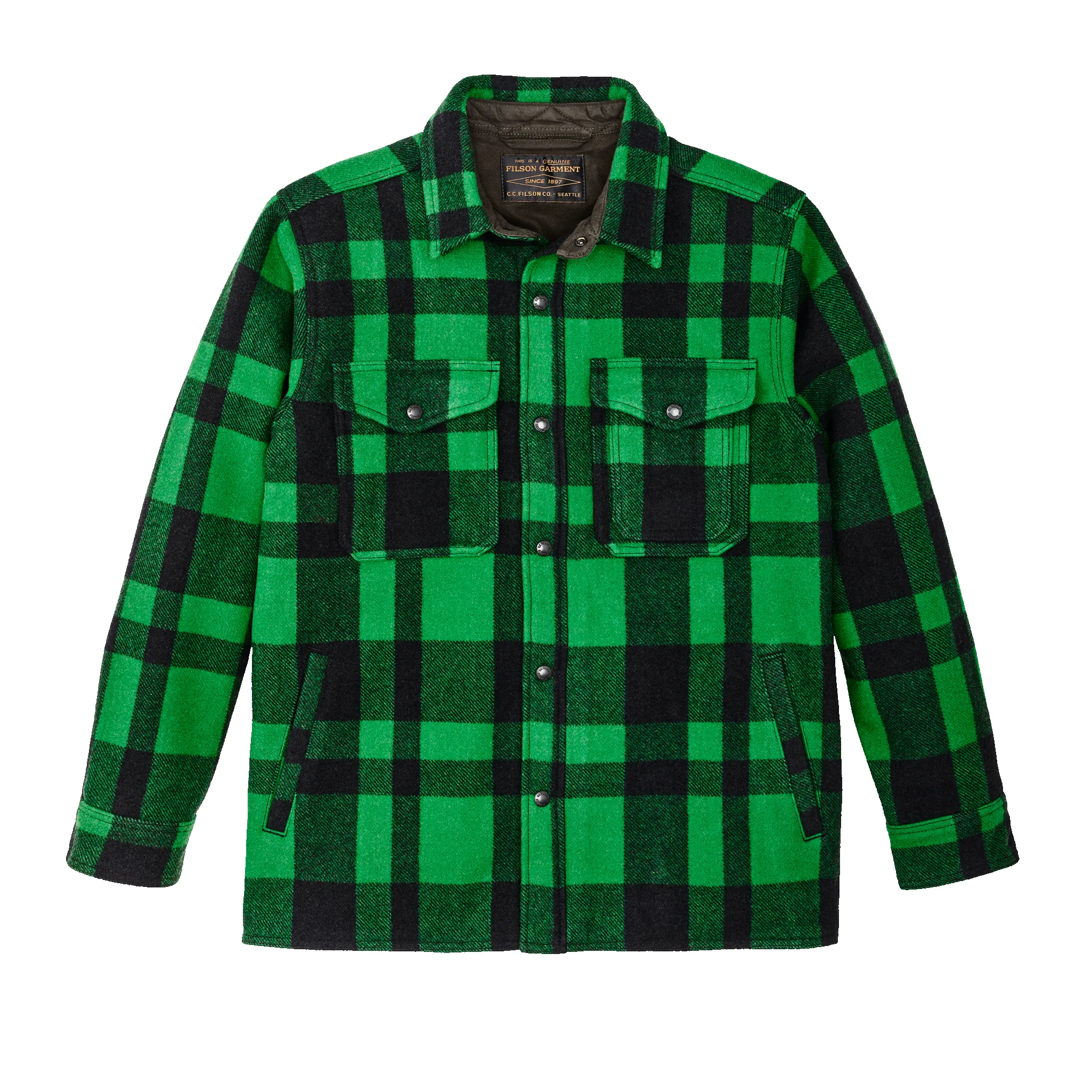 Lined Mackinaw Wool Jac Shirt - Acid Green / Black Heritage Plaid X sold by Filson