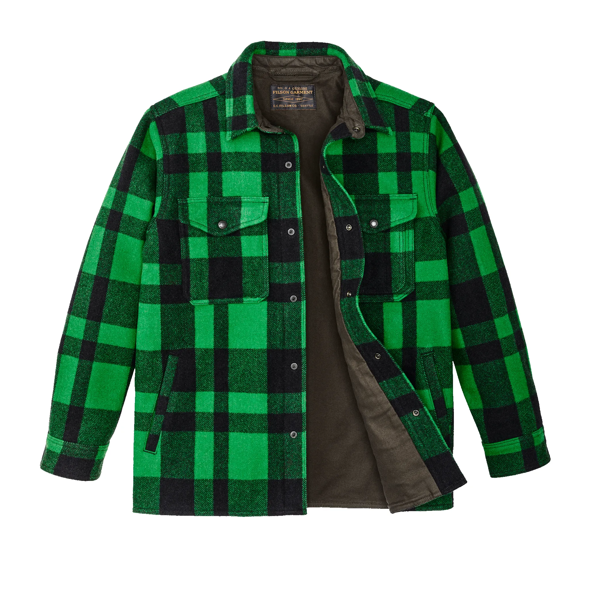 Lined Mackinaw Wool Jac Shirt - Acid Green / Black Heritage Plaid X sold by Filson product image thumbnail 3