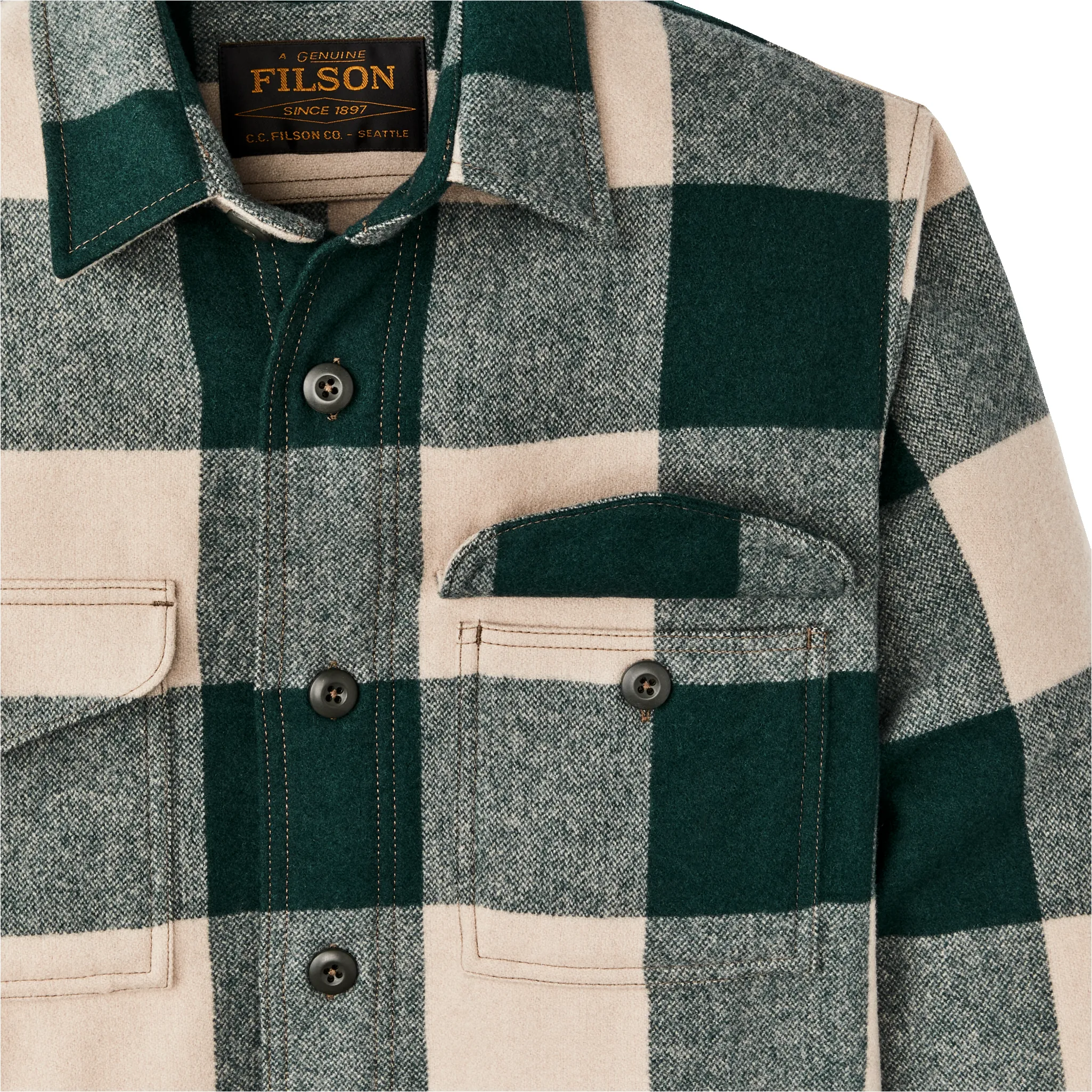 Wool Jac-shirt - Pine / Beige Check sold by Filson product image thumbnail 4
