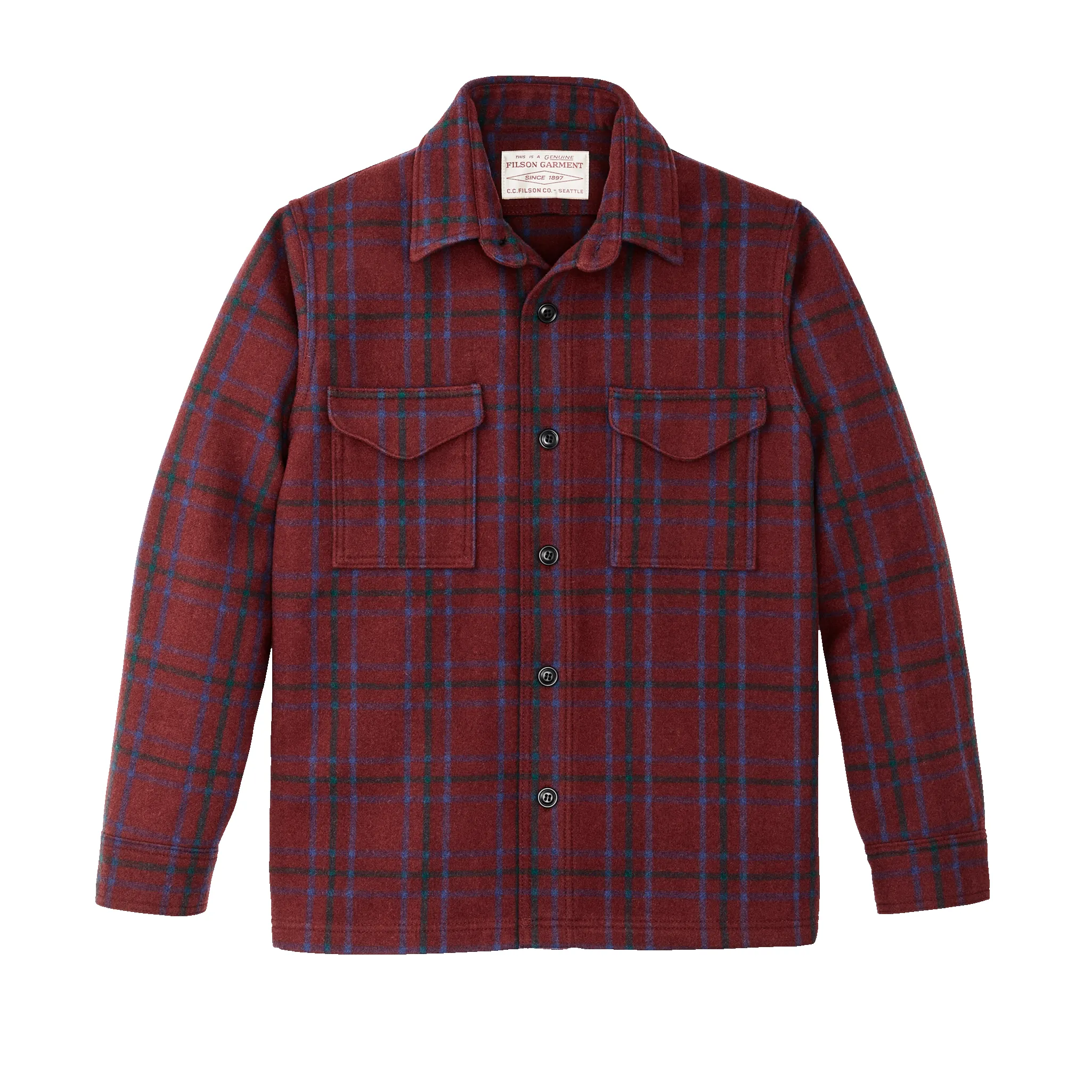 Seattle Wool Jac-shirt - Deep Red Blue Green sold by Filson