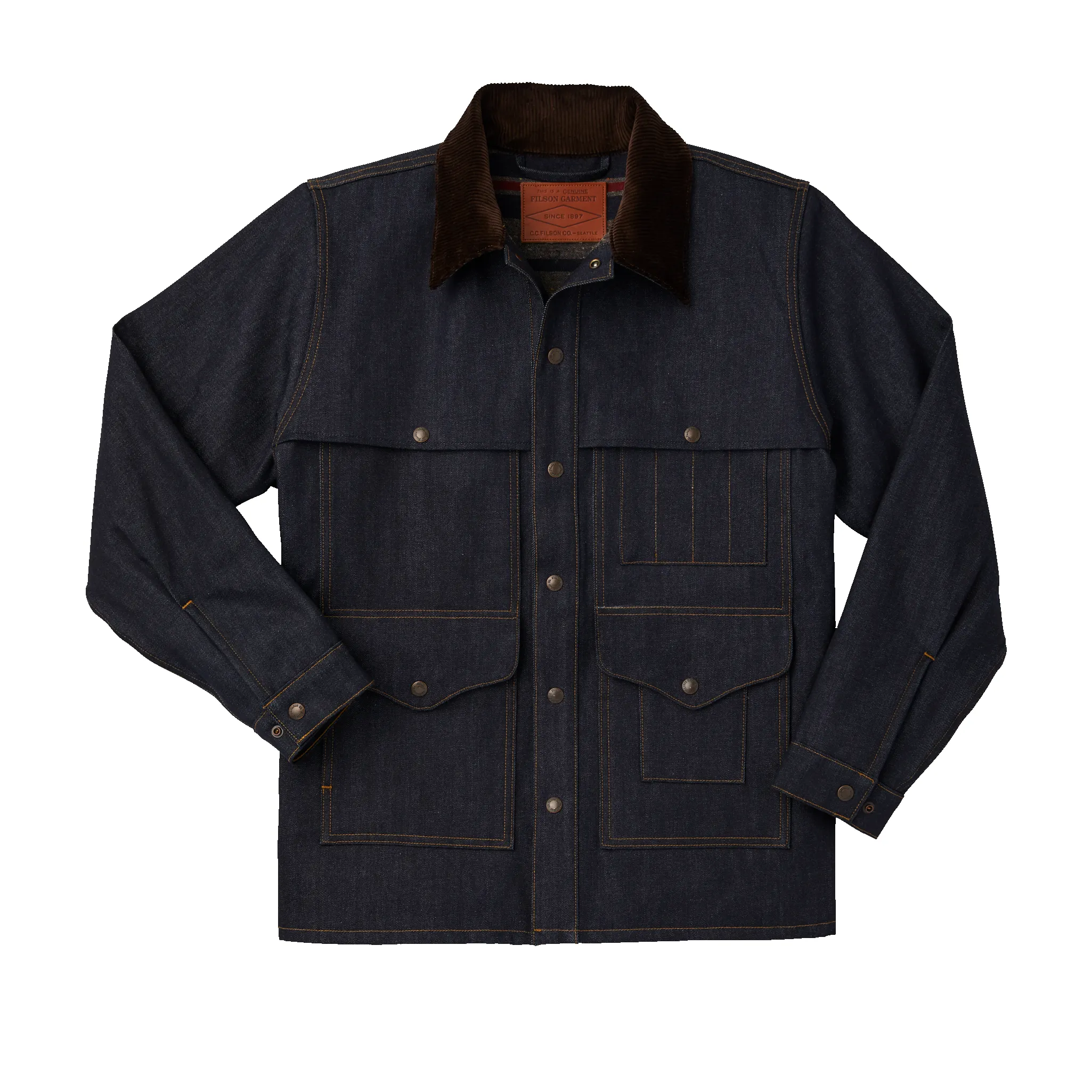 Lined Denim Cruiser Jacket - Raw Indigo / Canteen Stripe sold by Filson
