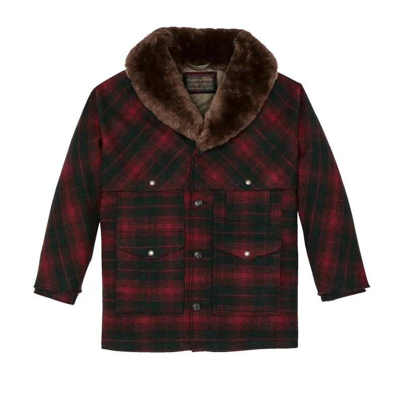 Lined Mackinaw Wool Packer Coat - Burgundy / Dark Olive Plaid sold by Filson