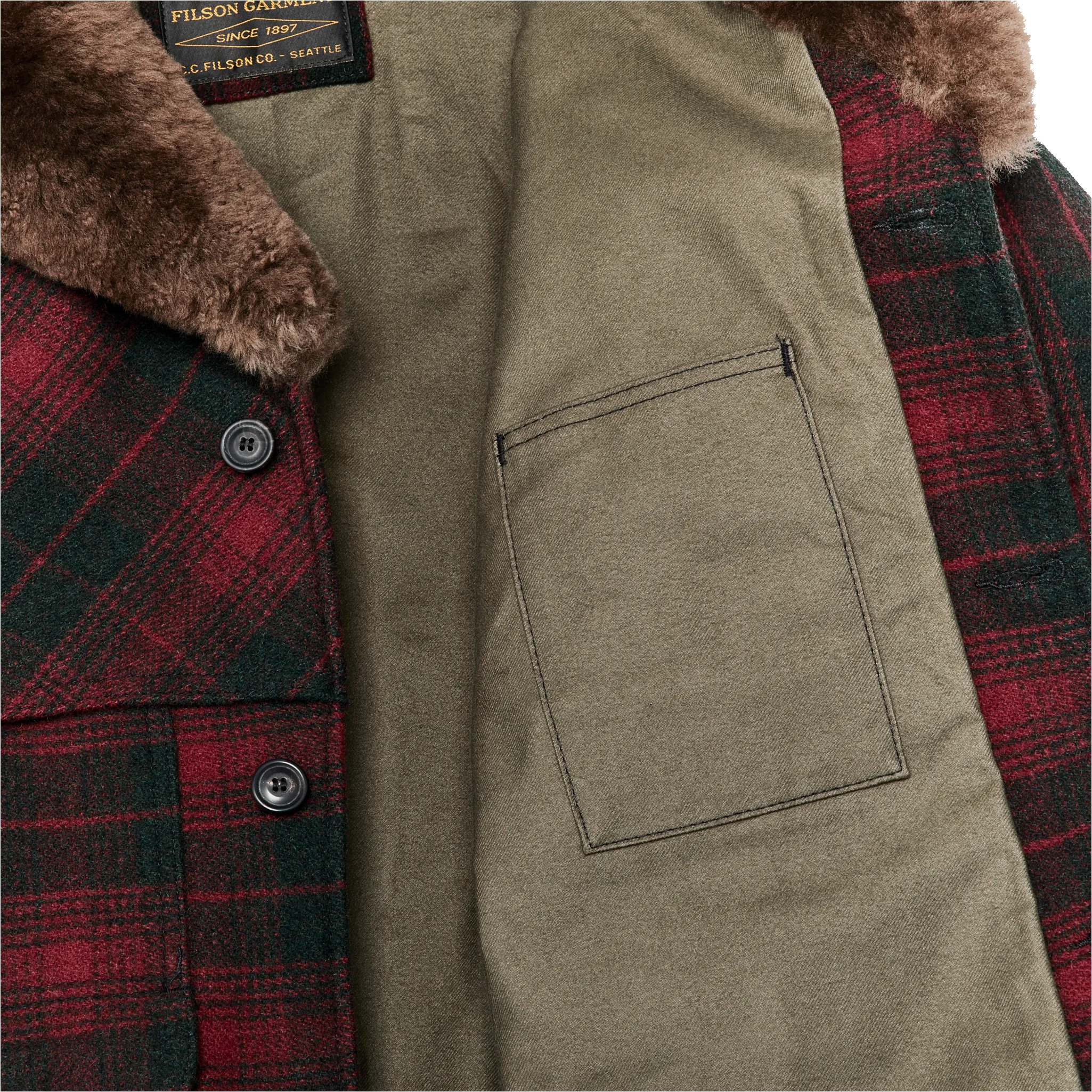 Lined Mackinaw Wool Packer Coat - Burgundy / Dark Olive Plaid sold by Filson product image thumbnail 5