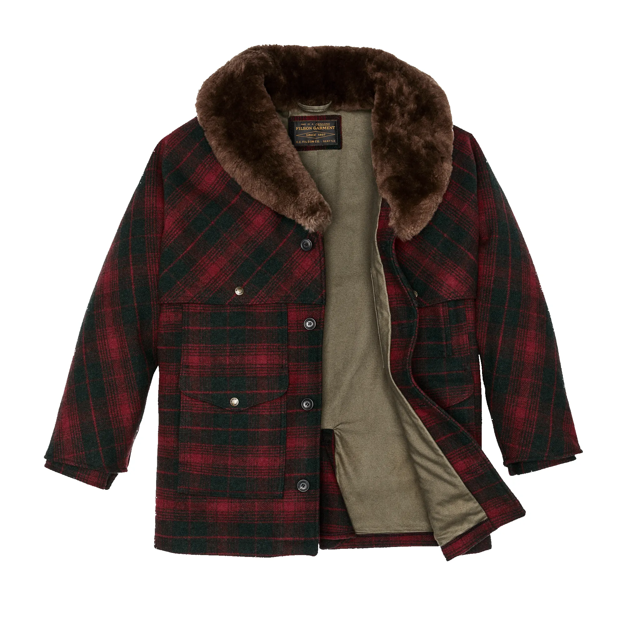 Lined Mackinaw Wool Packer Coat - Burgundy / Dark Olive Plaid sold by Filson product image thumbnail 3