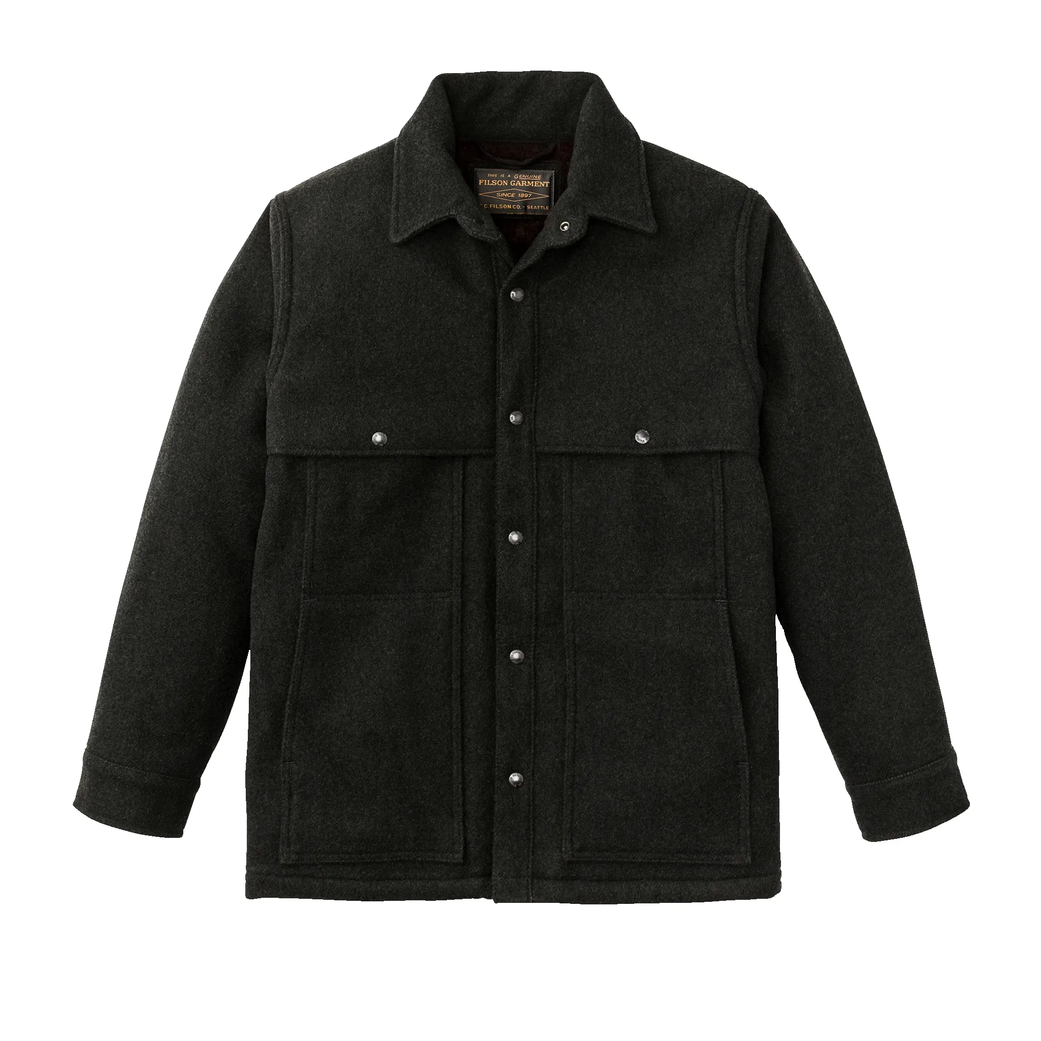 Lined Mackinaw Wool Cape Coat - Peat Black sold by Filson
