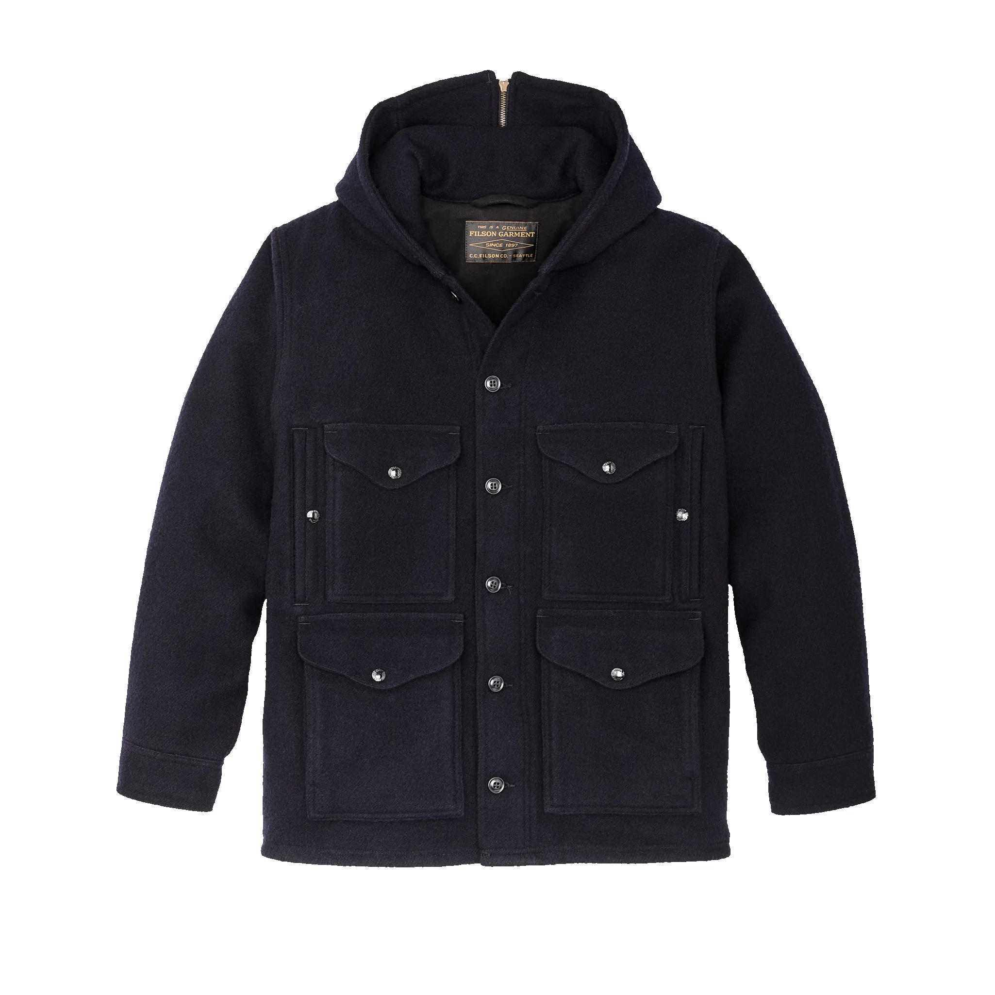 Mackinaw Wool Hooded Cruiser Jacket - Dark Navy sold by Filson