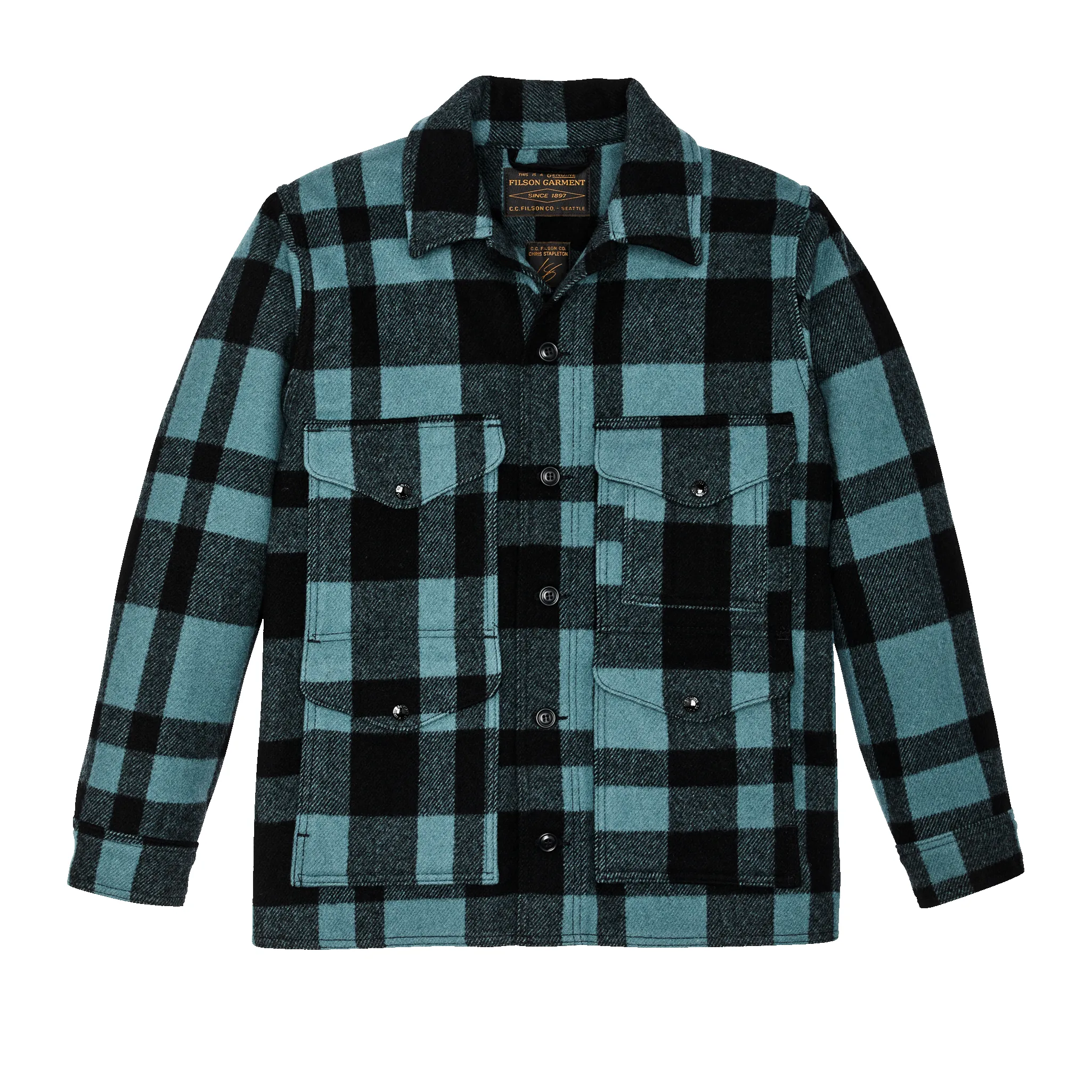 Chris Stapleton Signature Mackinaw Wool Cruiser - Faded Blue / Black Heritage Plaid sold by Filson