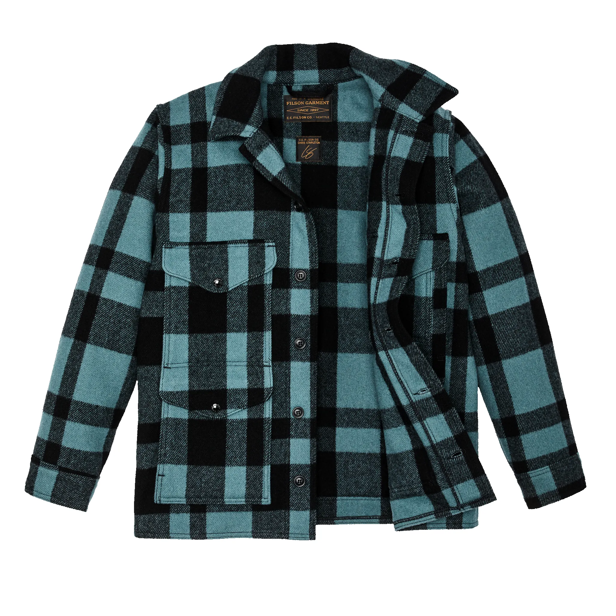 Chris Stapleton Signature Mackinaw Wool Cruiser - Faded Blue / Black Heritage Plaid sold by Filson product image thumbnail 3