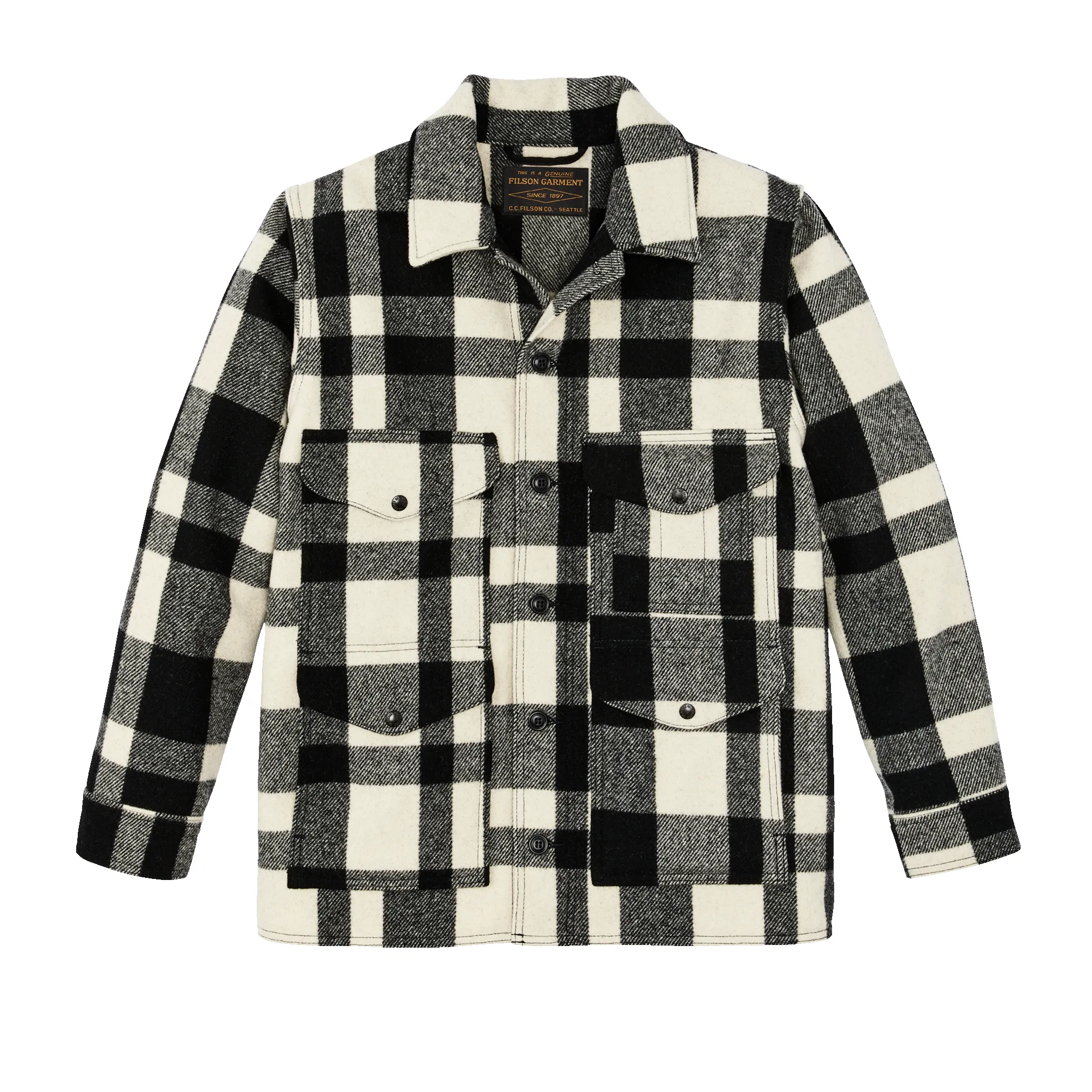 Mackinaw Wool Cruiser Jacket - Natural / Black Heritage Plaid sold by Filson