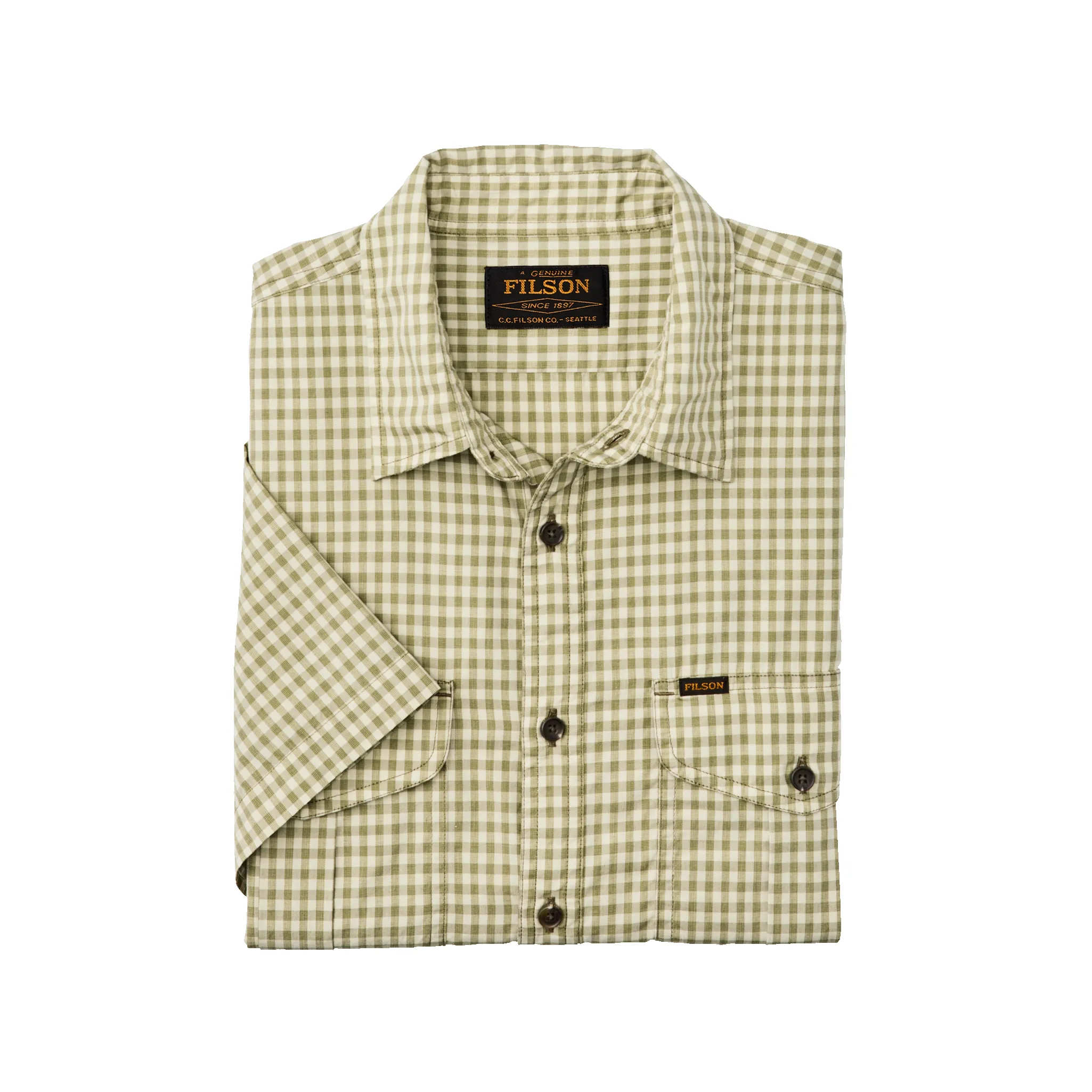 Filson's Washed Short Sleeve Feather Cloth Shirt - Green / Ivory Gingham sold by Filson product image thumbnail 3