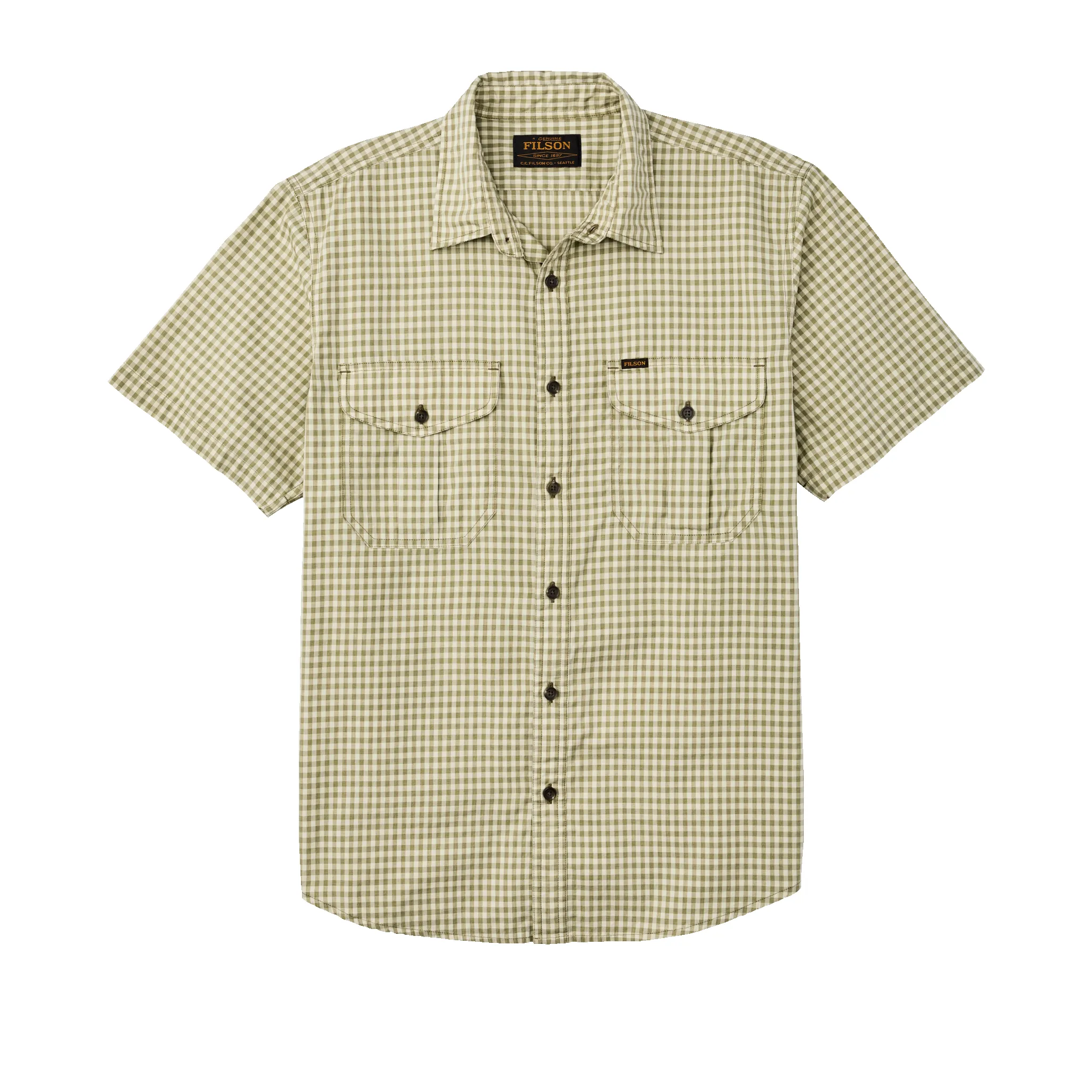Filson's Washed Short Sleeve Feather Cloth Shirt - Green / Ivory Gingham sold by Filson