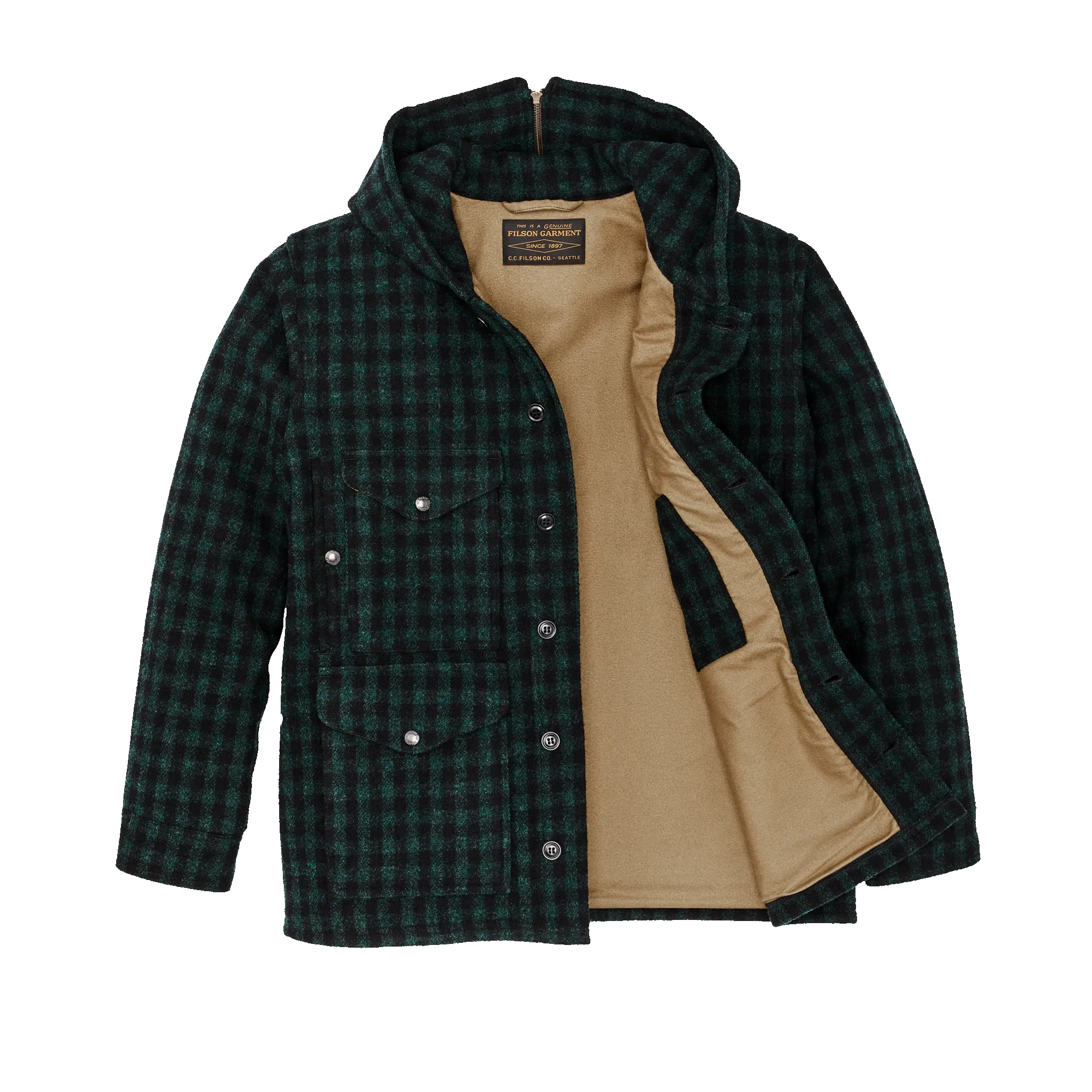 Mackinaw Wool Hooded Cruiser Jacket - Dark Timber / Black Check sold by Filson product image thumbnail 4