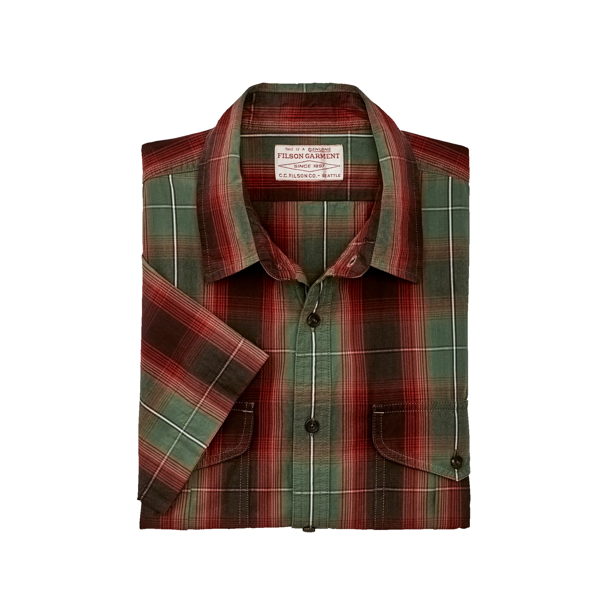 Filson's Washed Short Sleeve Feather Cloth Shirt - Green / Red / Black Ombre sold by Filson product image thumbnail 3