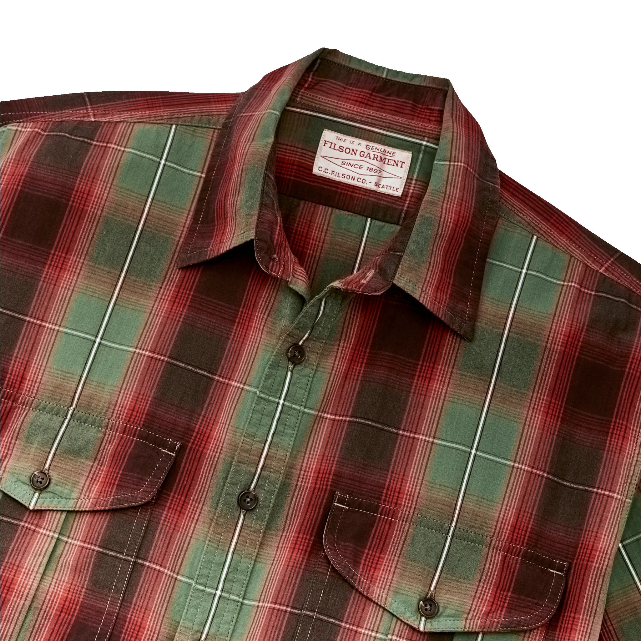 Filson's Washed Short Sleeve Feather Cloth Shirt - Green / Red / Black Ombre sold by Filson product image thumbnail 4