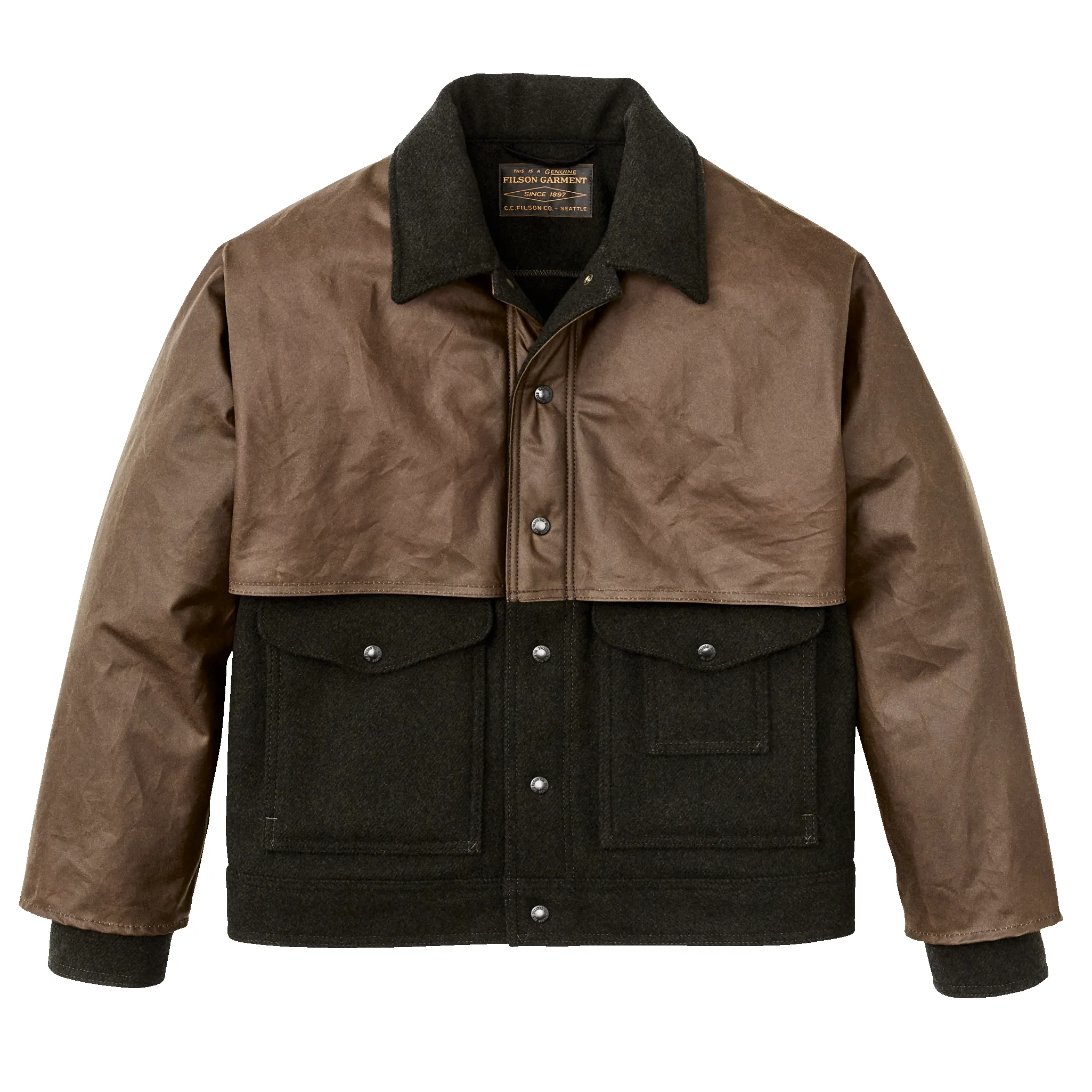 Mackinaw Wool Caped Jacket - Peat Black / Earth sold by Filson
