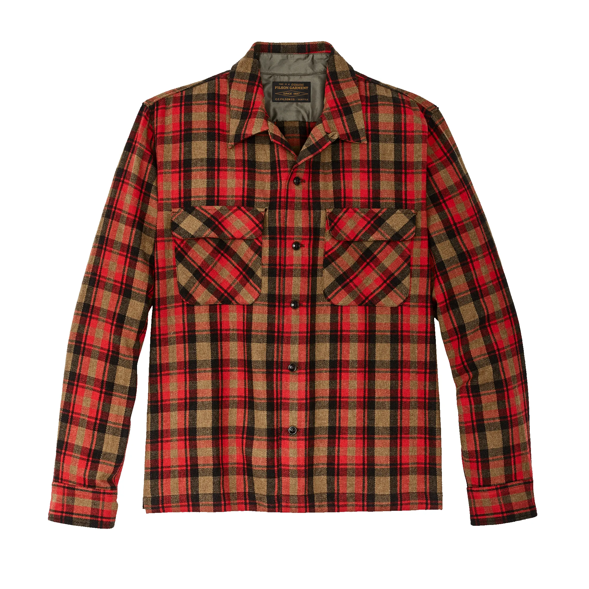 Buckner Wool Camp Shirt - Red Dark Earth Brown Plaid sold by Filson