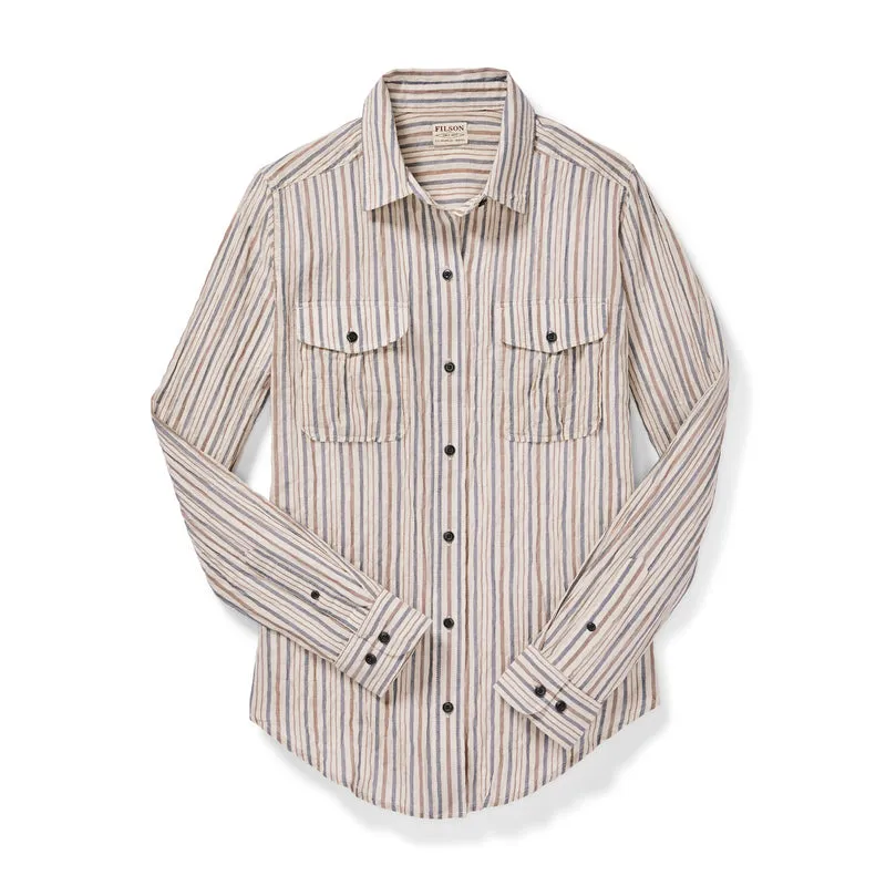 Women's Kadin Island Shirt - Natural/blue/brown Stripe sold by Filson