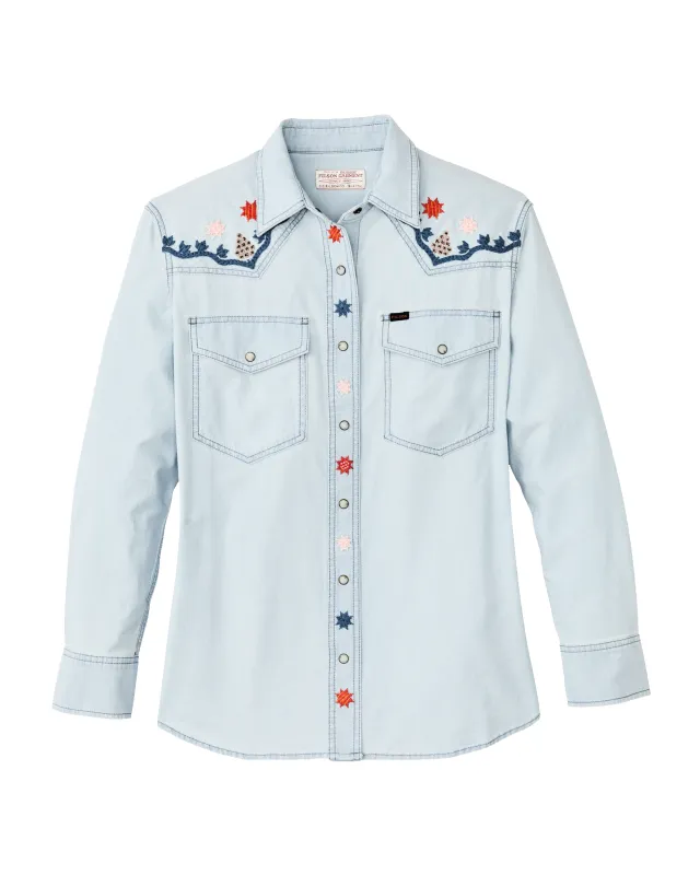 Women's Embroidered Western Shirt - Light Indigo Chambray / Stars sold by Filson