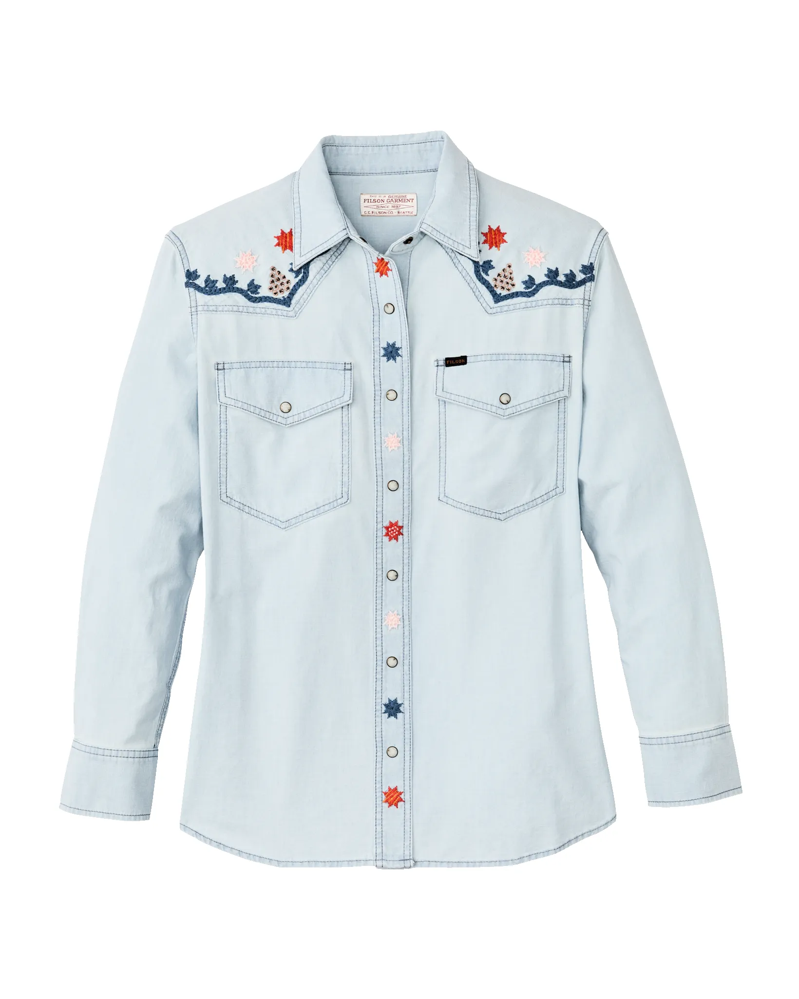 Women's Embroidered Western Shirt - Light Indigo Chambray / Stars sold by Filson