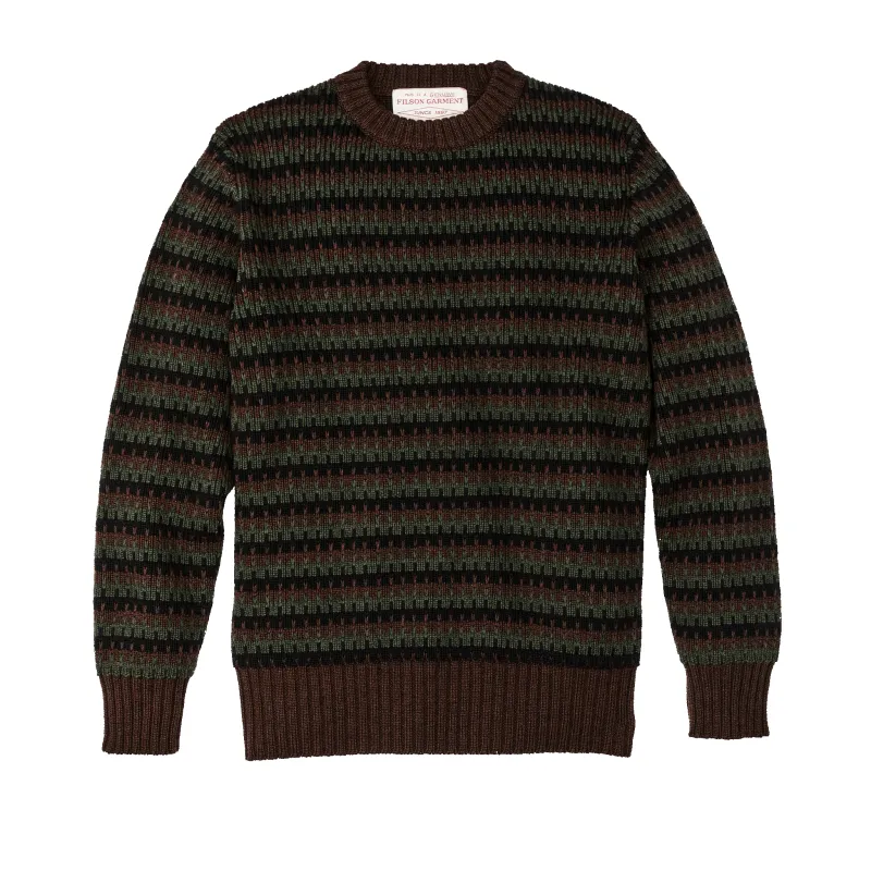 Jacquard Wool Crewneck Sweater - Black / Green / Brown Jacquard made by Filson