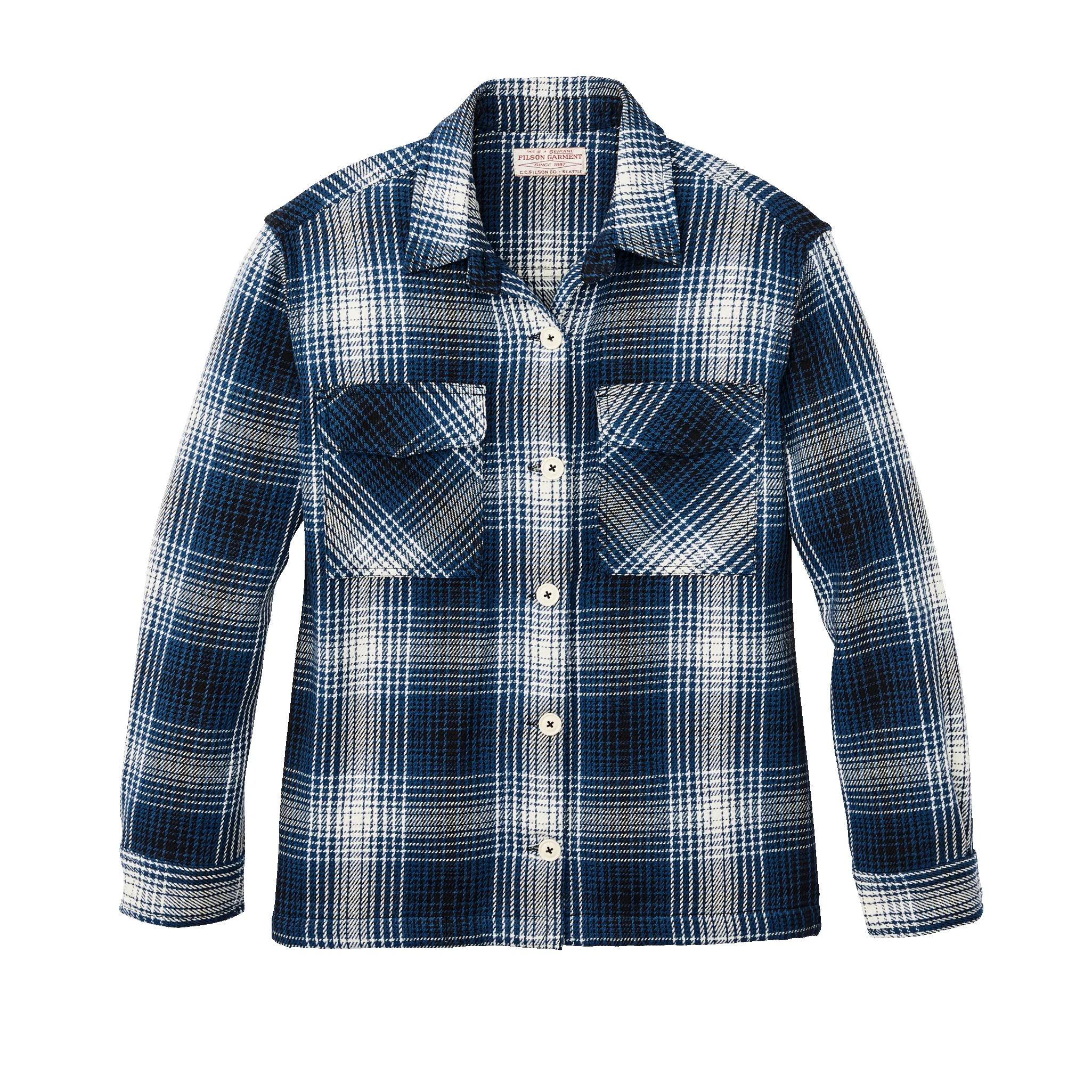 Women's Deer Island Jac-shirt - Cobalt / Natural Shadow Plaid sold by Filson