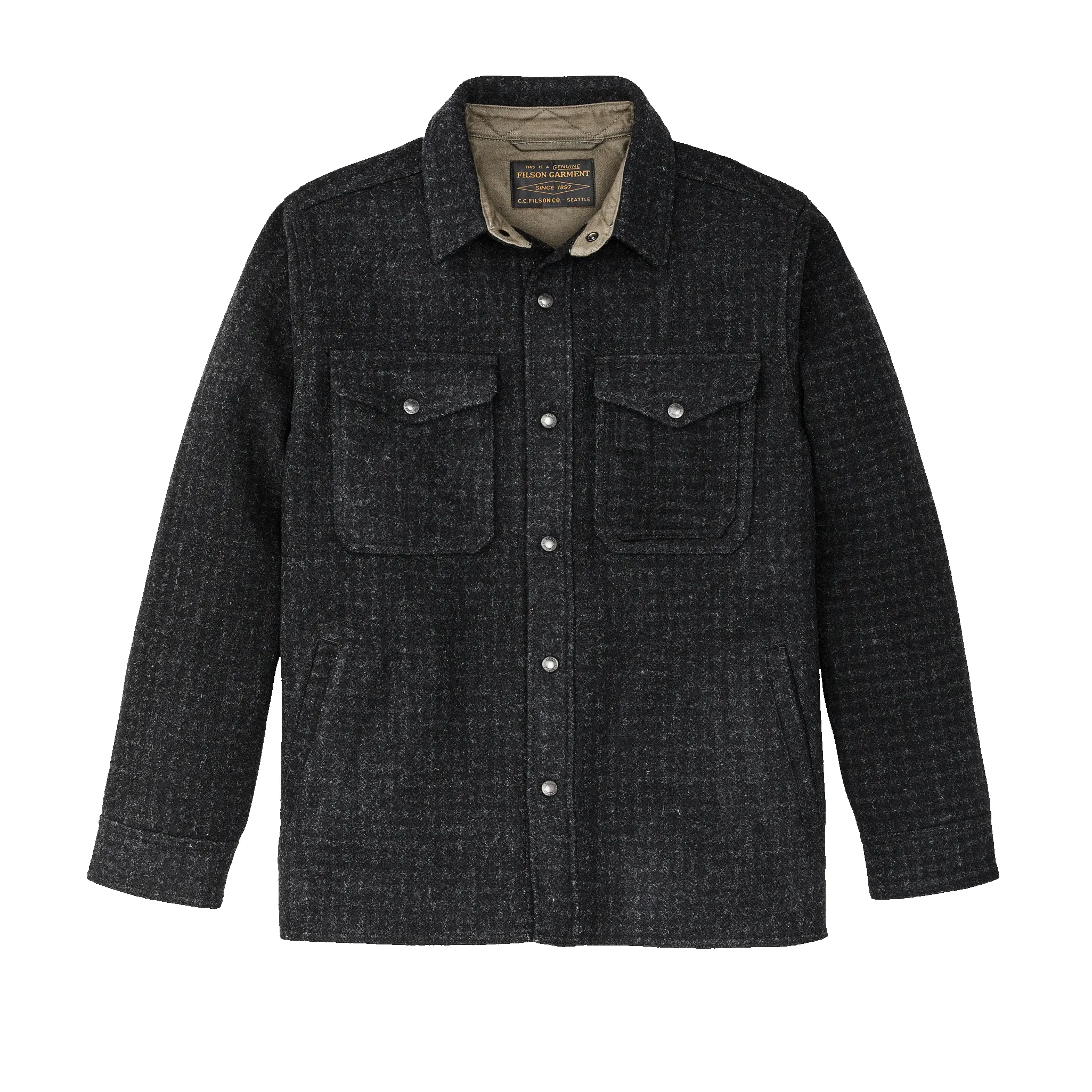 Lined Mackinaw Wool Jac Shirt - Black Marl / Heather Check sold by Filson