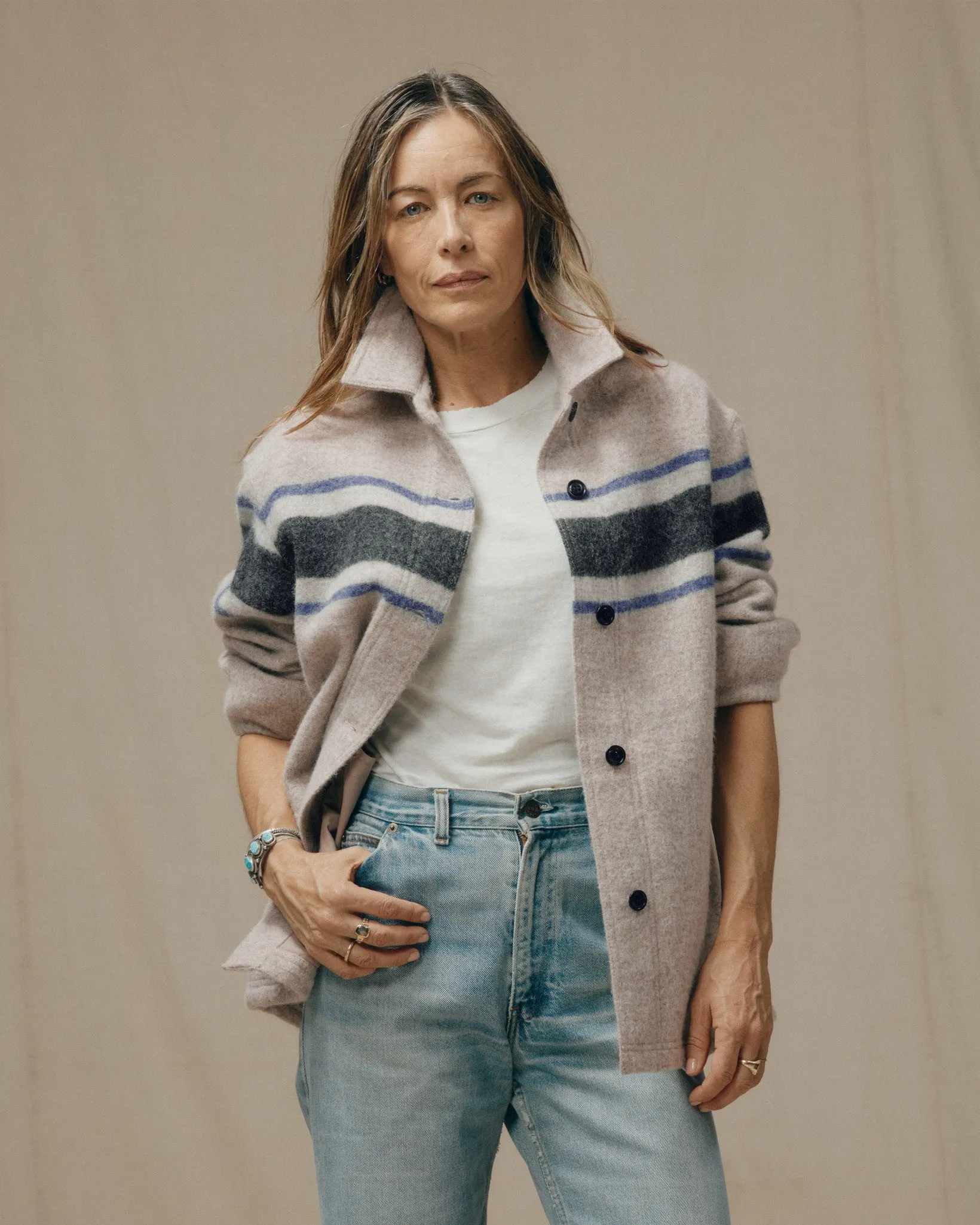 Women's Wool Overshirt - Gray / Black Blanket Stripe sold by Filson product image thumbnail 3