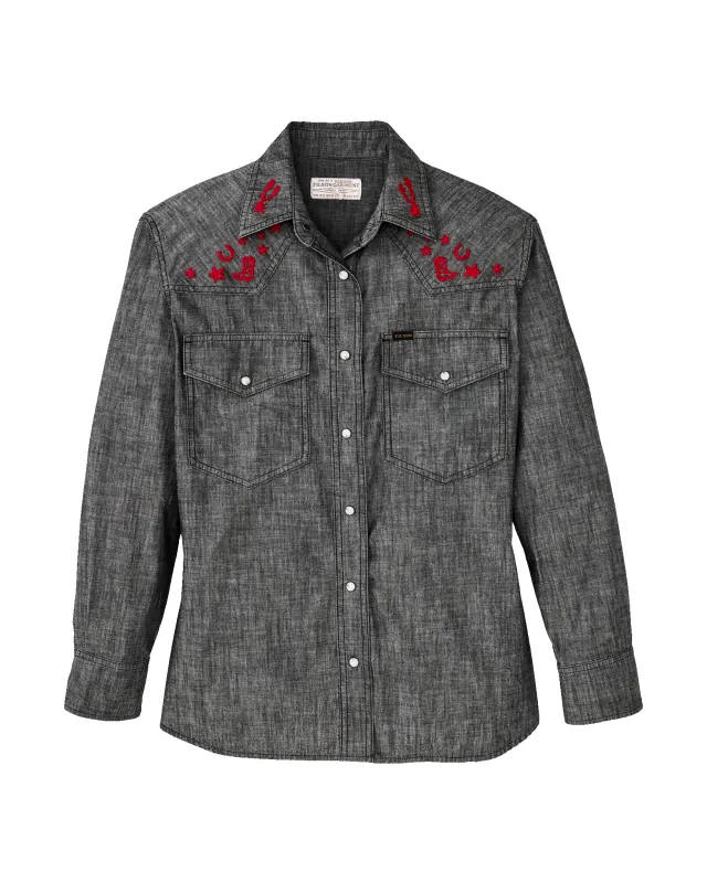 Women's Embroidered Western Shirt - Black Chambray / Western sold by Filson