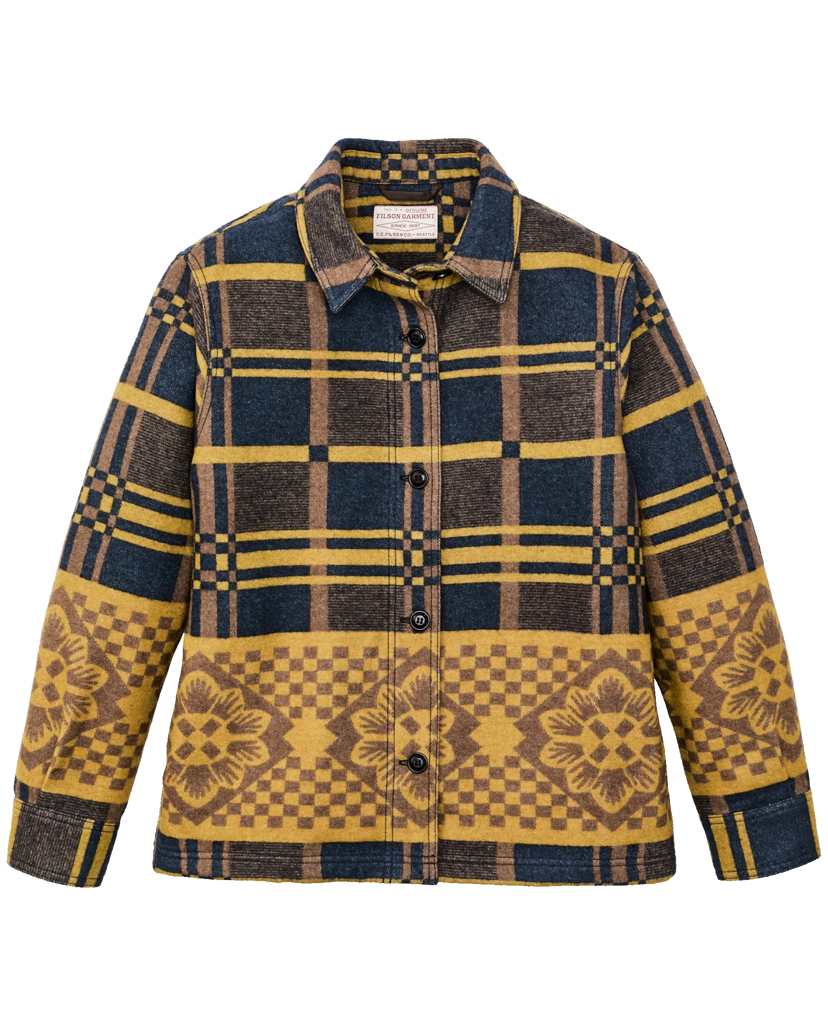 Women's Blanket Wool Overshirt - Flower Blanket Plaid / Bronze Brown sold by Filson