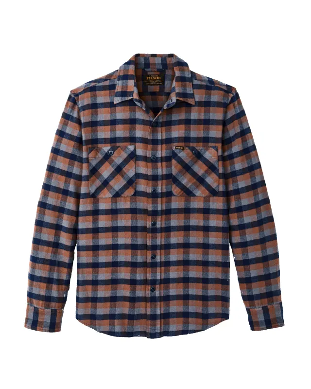 The Rangeland Flannel Shirt - Navy / Orange / Multi Check sold by Filson