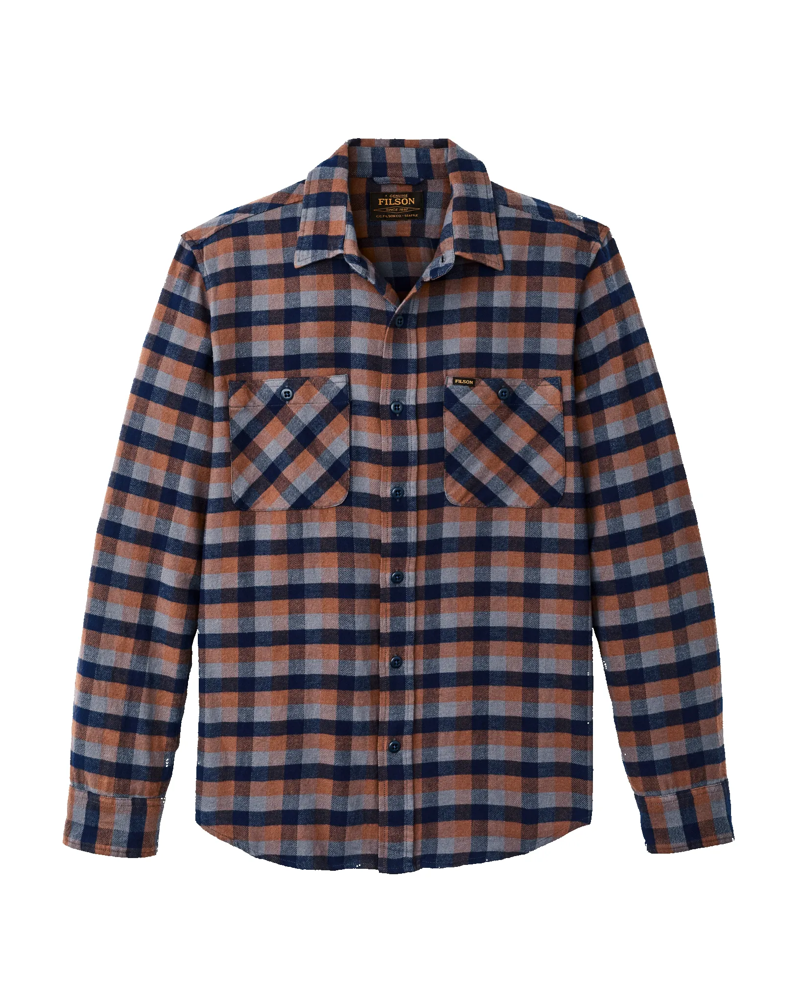 The Rangeland Flannel Shirt - Navy / Orange / Multi Check sold by Filson