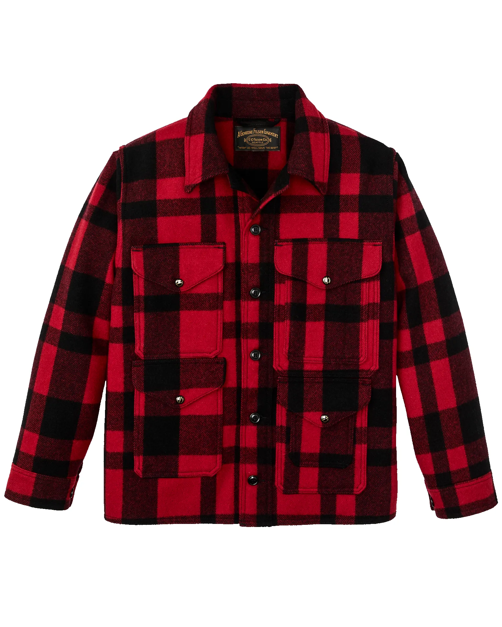 1940s Mackinaw Wool Cruiser Jacket - Red / Black Heritage Plaid sold by Filson