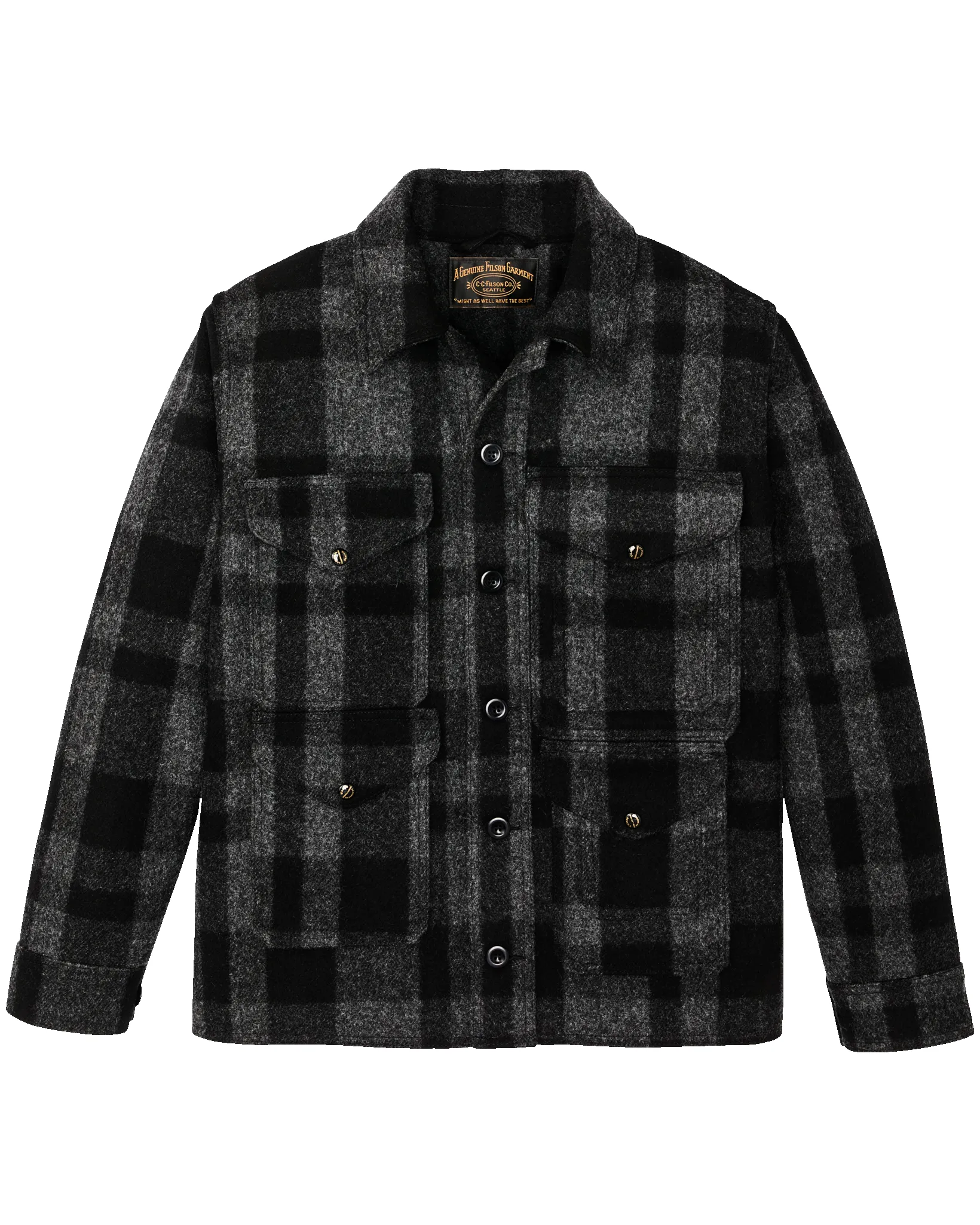 1940s Mackinaw Wool Cruiser Jacket - Charcoal / Black Heritage Plaid sold by Filson
