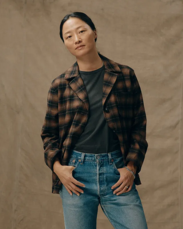 Women's Unconstructed Wool Blazer - Bronze Brown Plaid sold by Filson