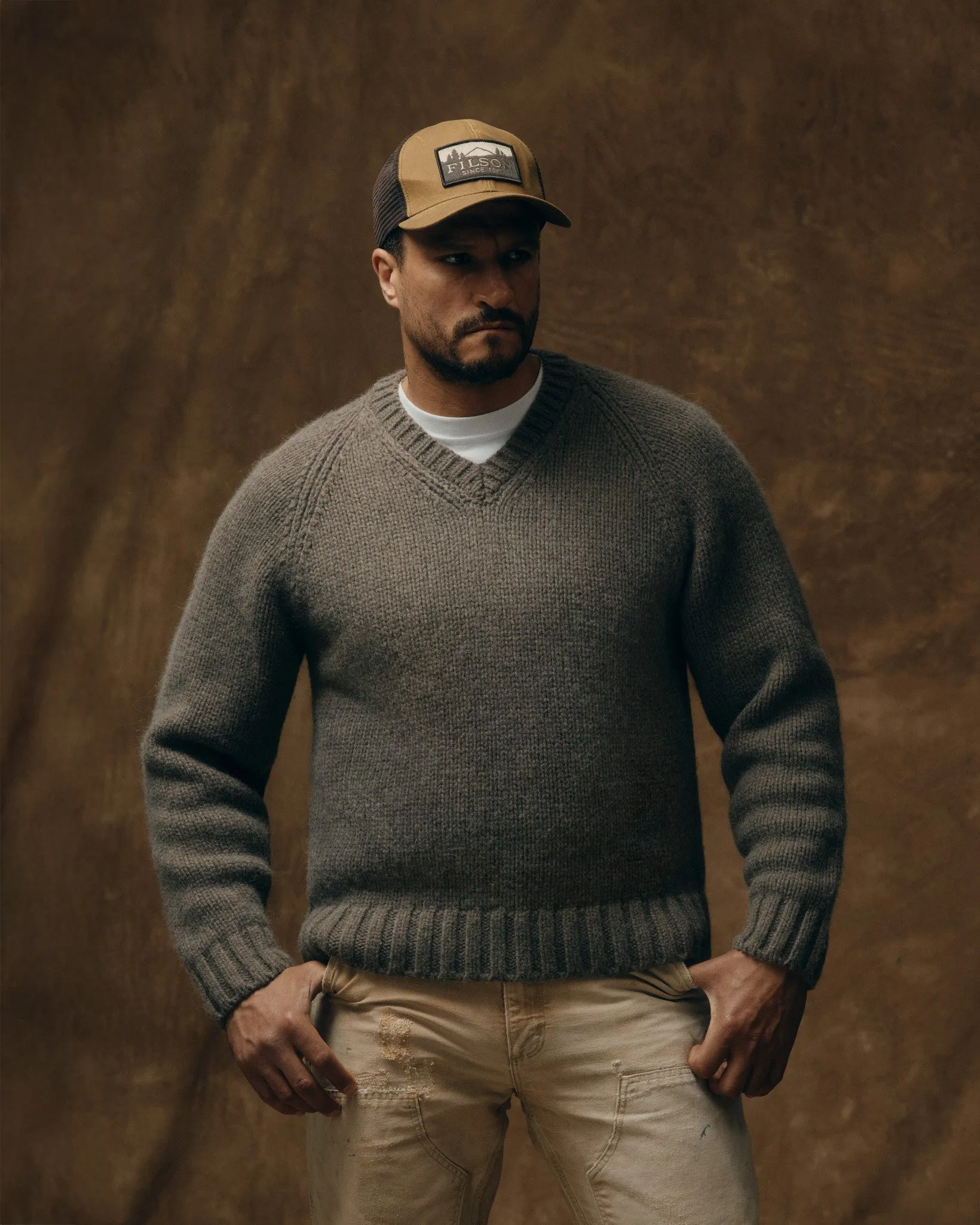 3-gauge Alpaca Blend Sweater - Bark Heather sold by Filson