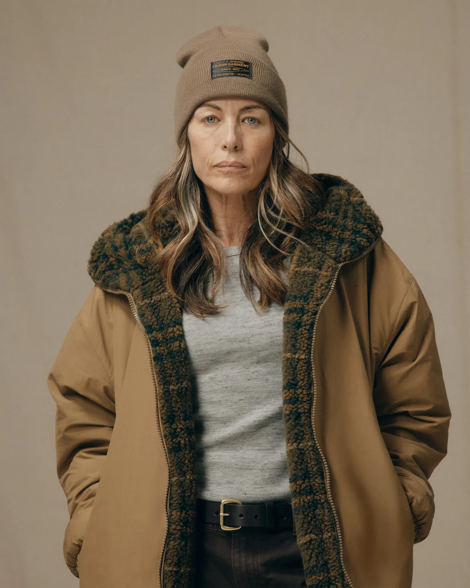 Women's Reversible Woolly Fleece Coat - Tan sold by Filson