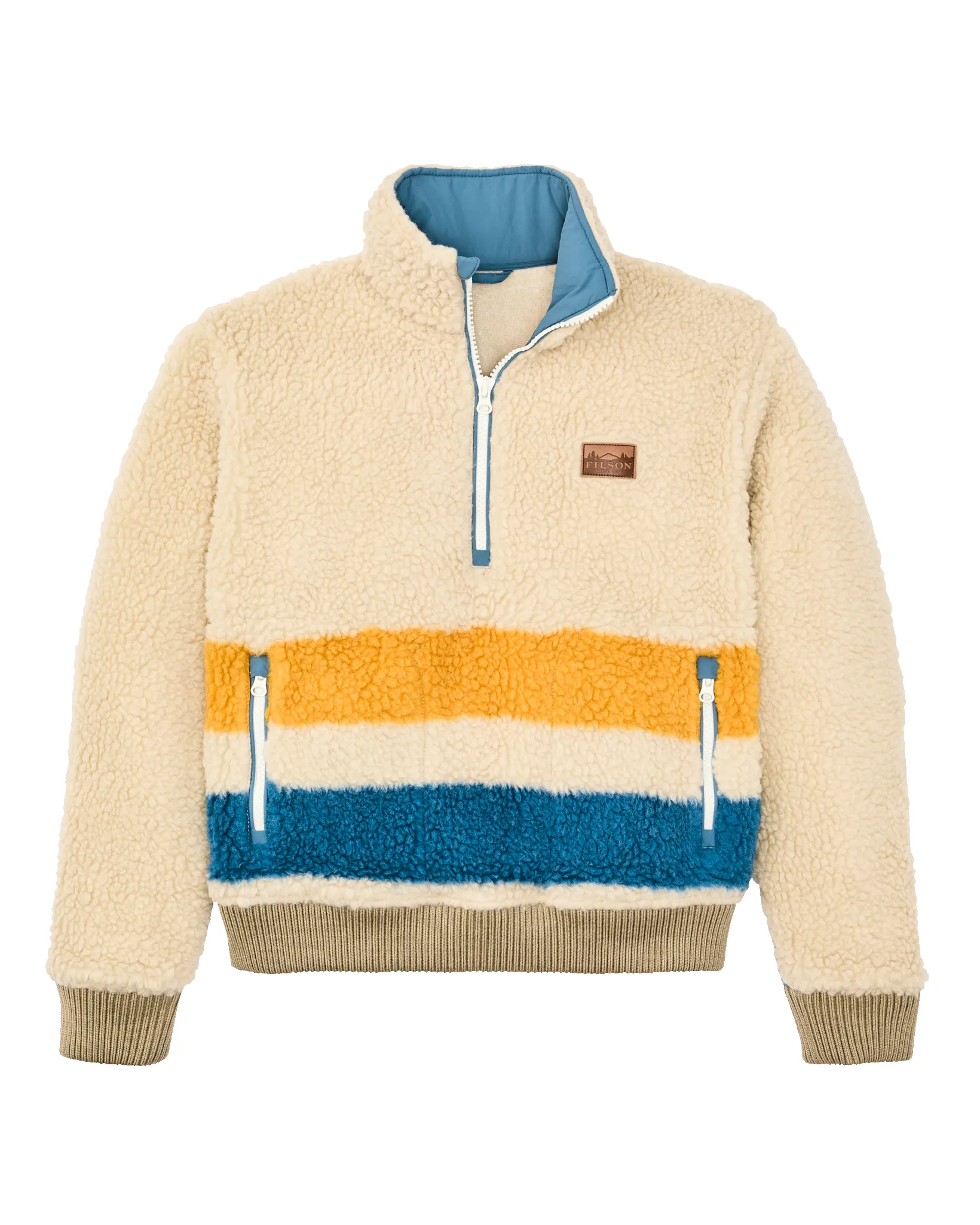 Women's Pile Fleece Popover - Yellow / Blue Blanket Stripe sold by Filson