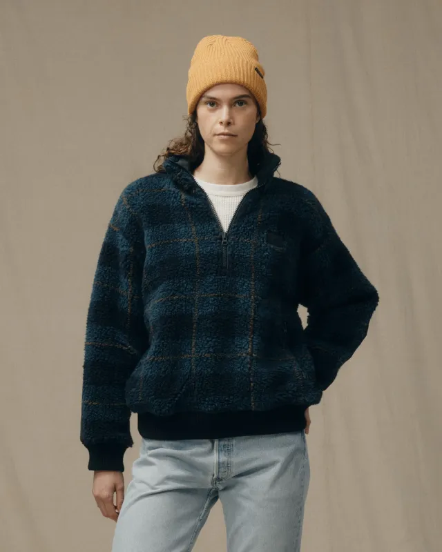 Women's Pile Fleece Popover - Blue / Black Plaid sold by Filson