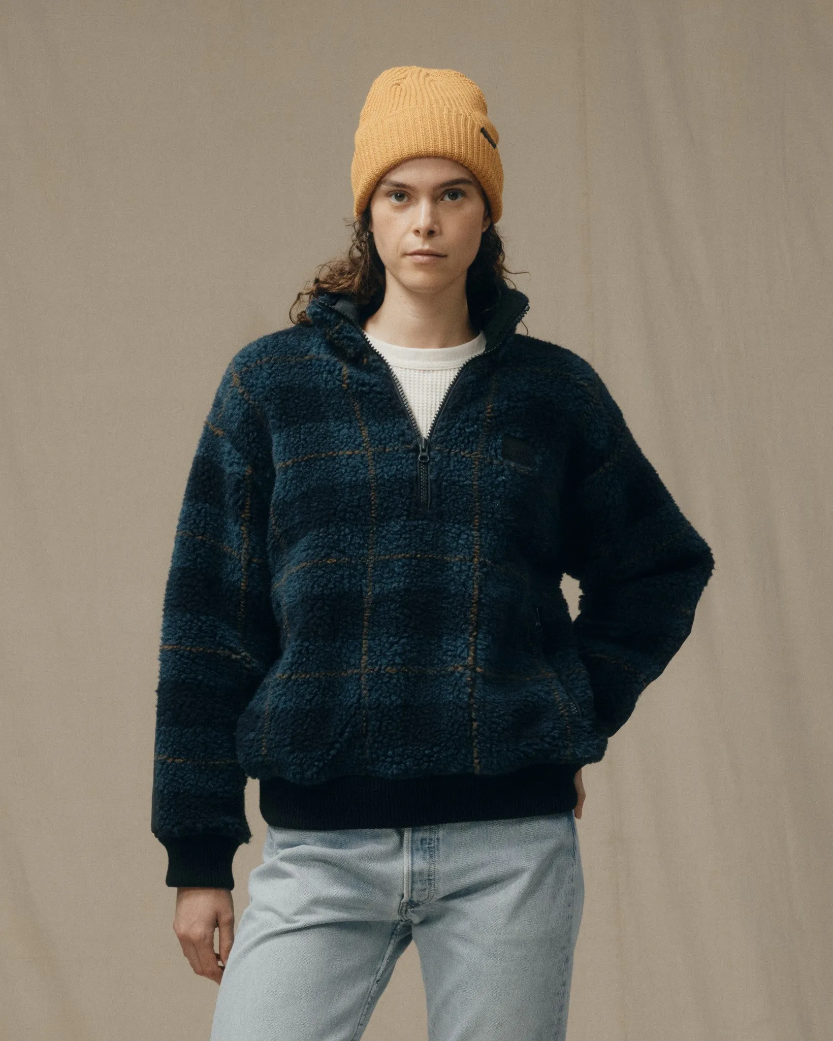 Women's Pile Fleece Popover - Blue / Black Plaid sold by Filson