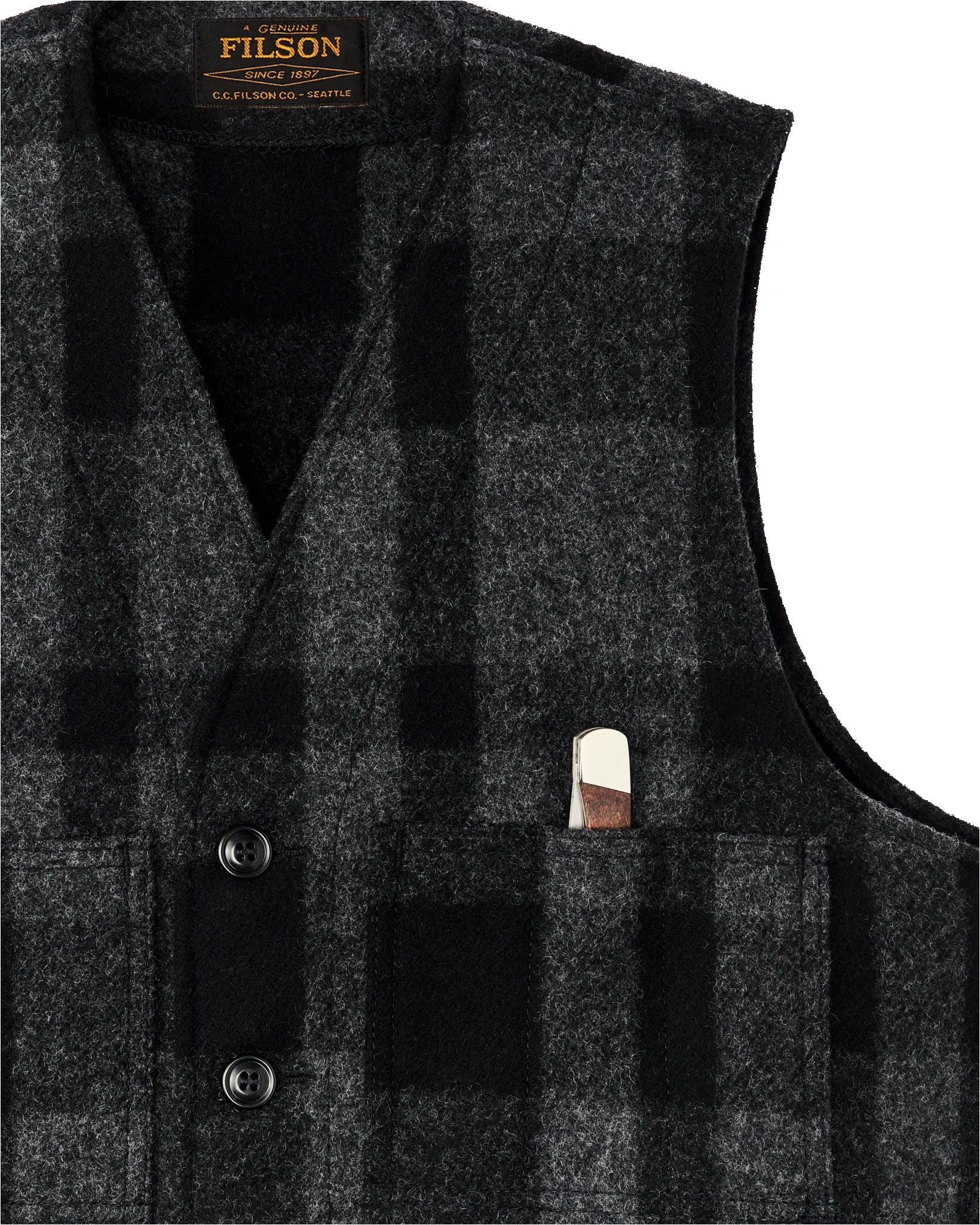 Mackinaw Wool Vest - Charcoal / Black Heritage Plaid sold by Filson product image thumbnail 4
