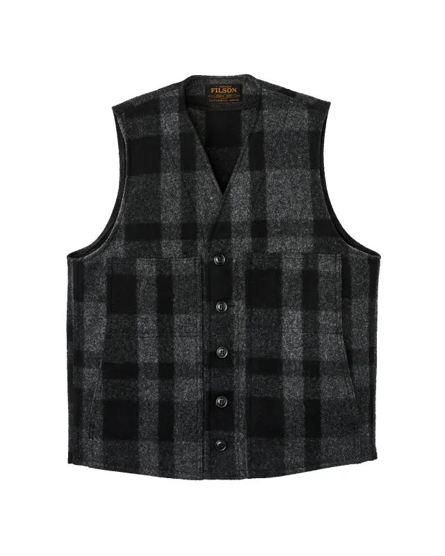 Mackinaw Wool Vest - Charcoal / Black Heritage Plaid sold by Filson