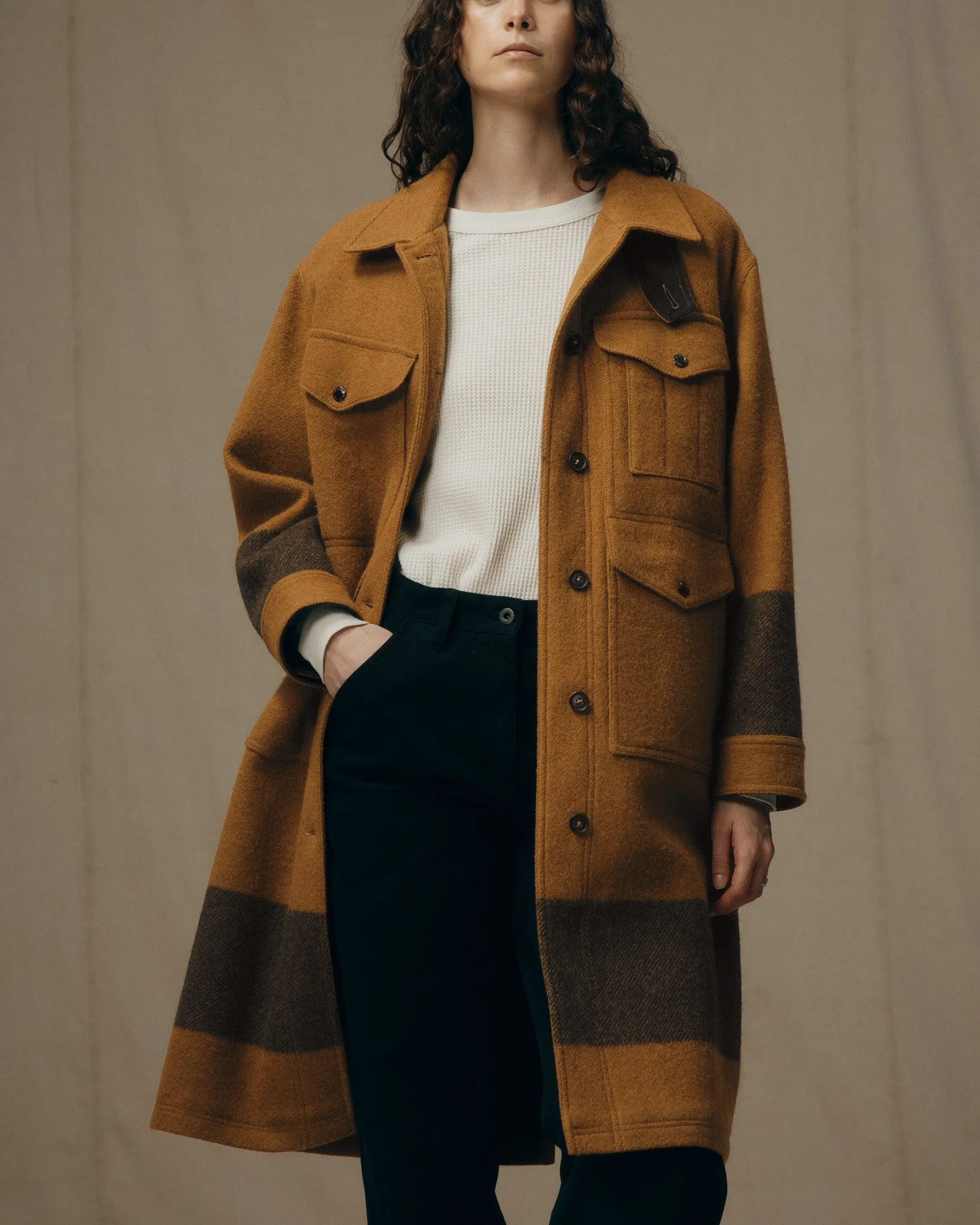 Women's Wool Long Cruiser Coat - Whiskey / Black Stripe sold by Filson product image thumbnail 2