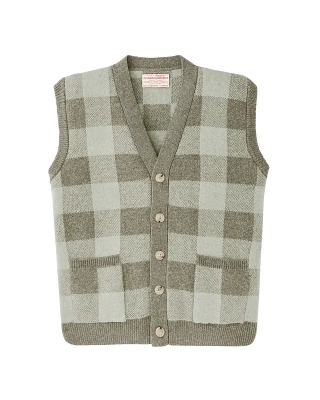 Women's Wool Cardigan Vest - Olive Check sold by Filson