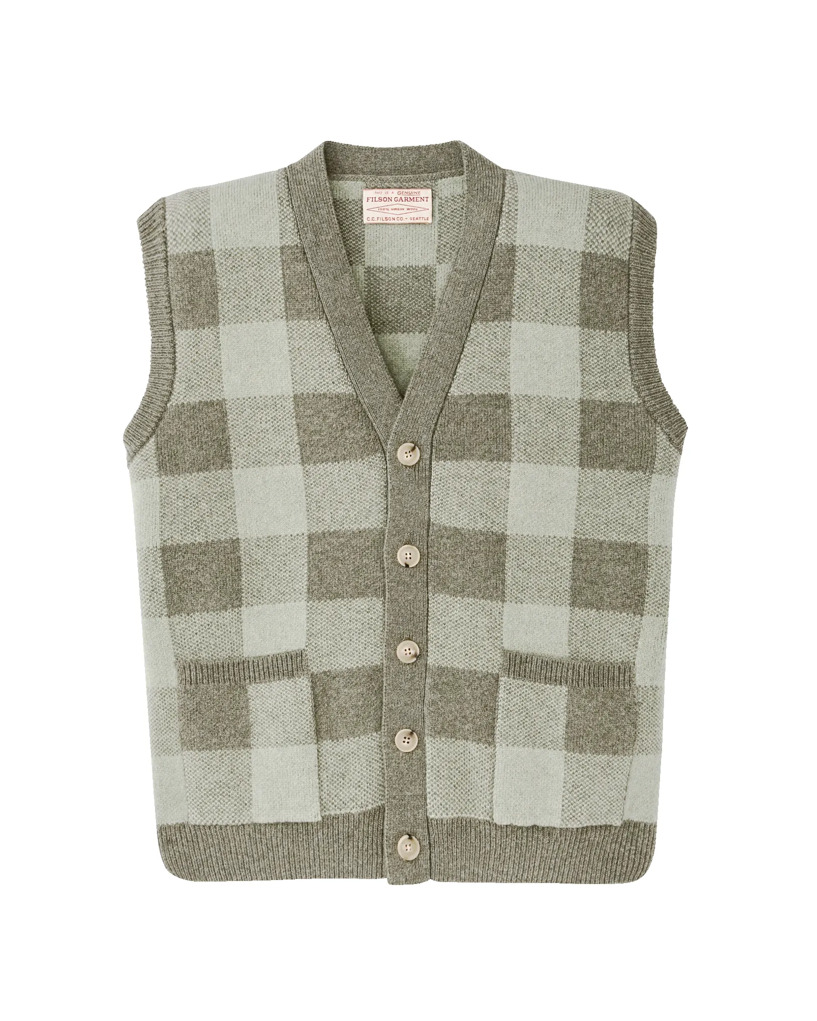 Women's Wool Cardigan Vest - Olive Check sold by Filson