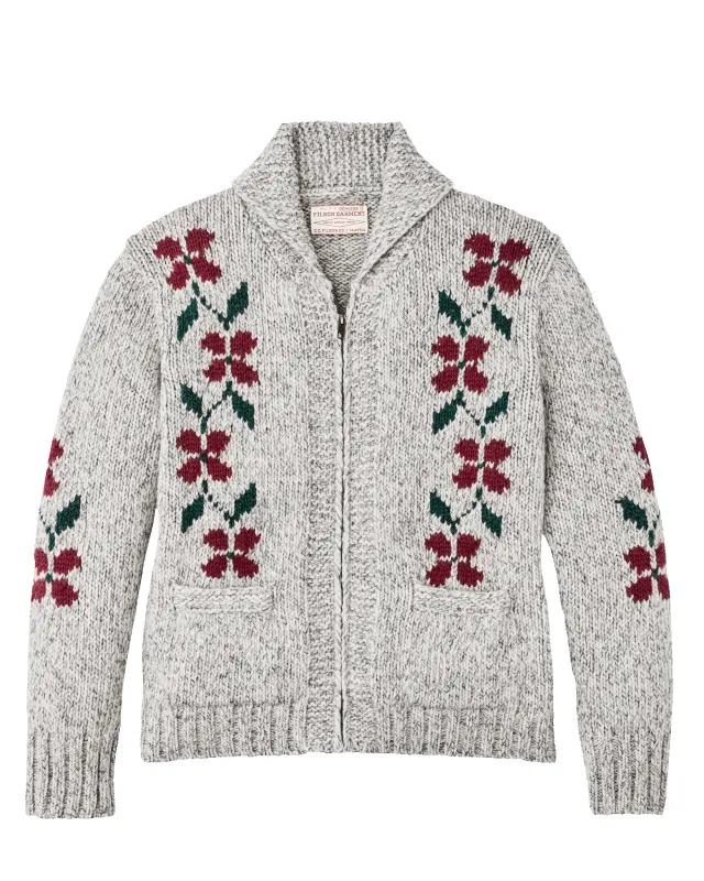 Women's Zippered Wool Sweater - Gray / Flower sold by Filson