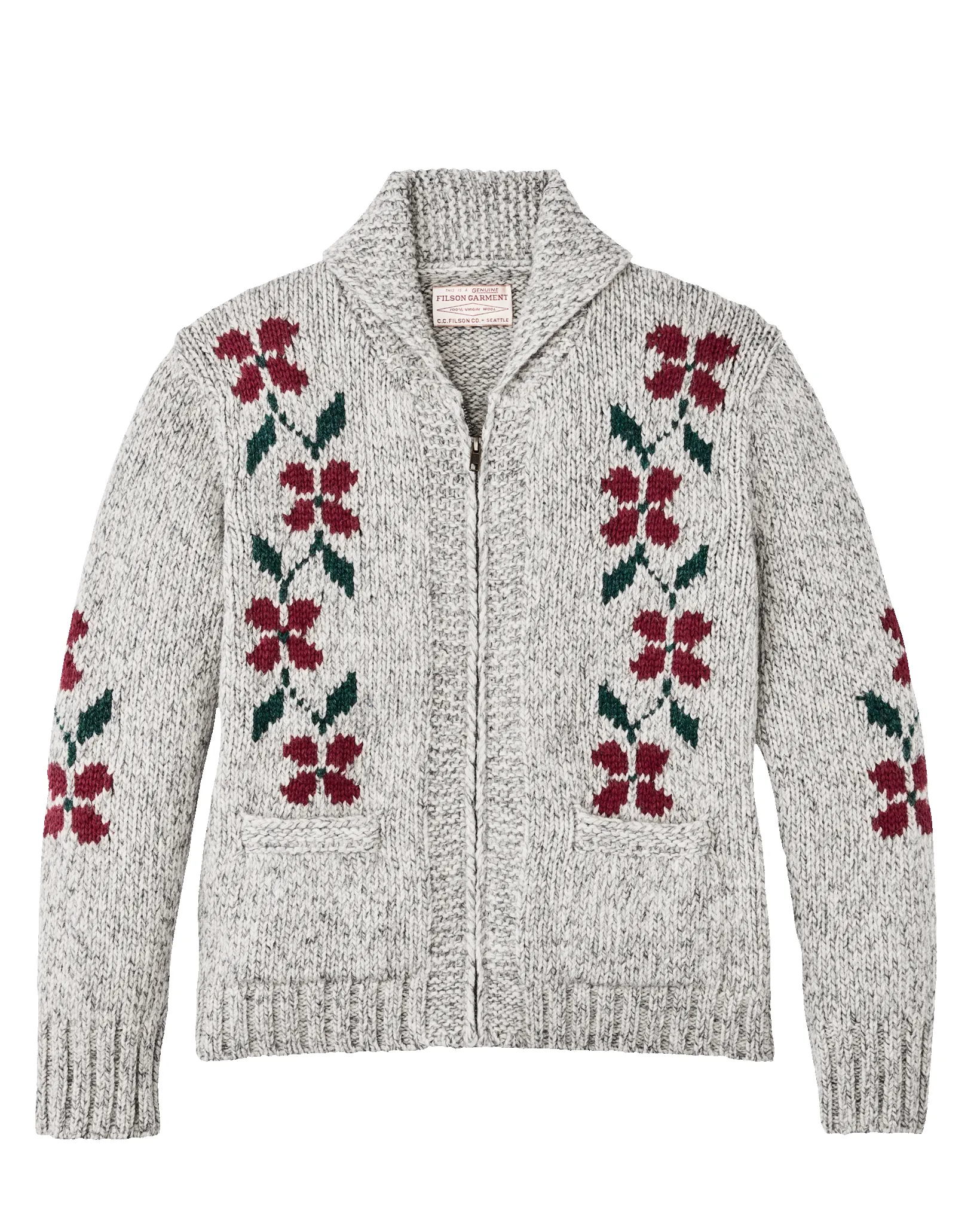 Women's Zippered Wool Sweater - Gray / Flower sold by Filson