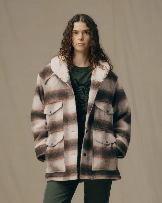 Women's Kodiak Shawl Collar Coat - Cream / Brown Shadow Plaid sold by Filson